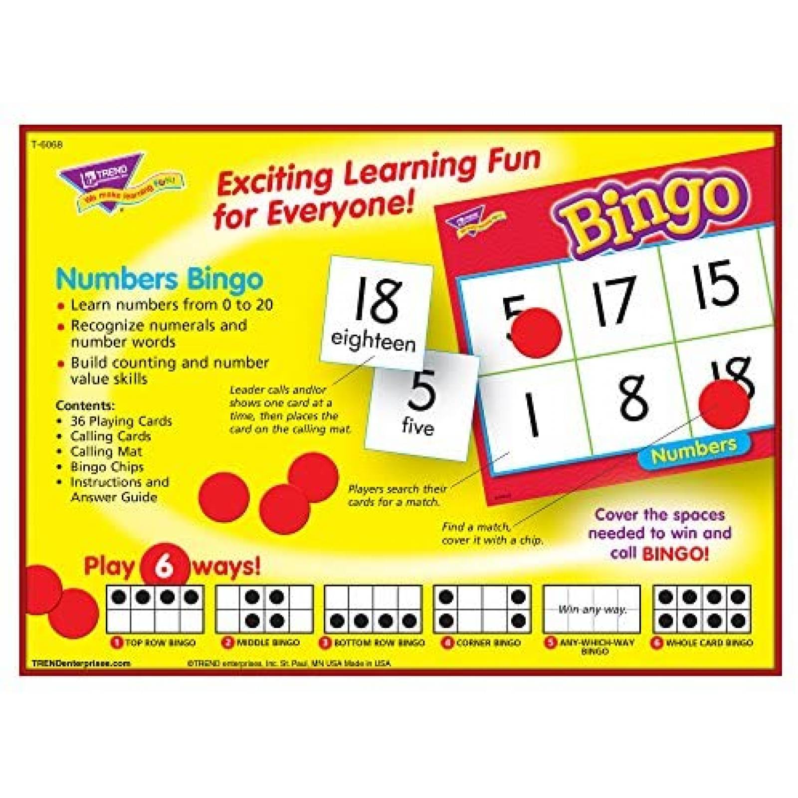 Bingo Trend Enterprises Juego de Mesa Original Educativo