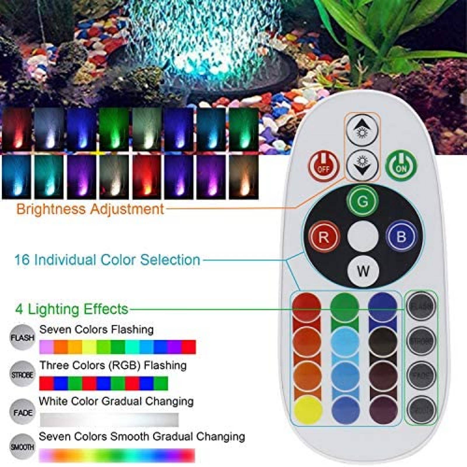 Lámpara de Pecera TOPBRY Luces LED 16 Colores Diferentes