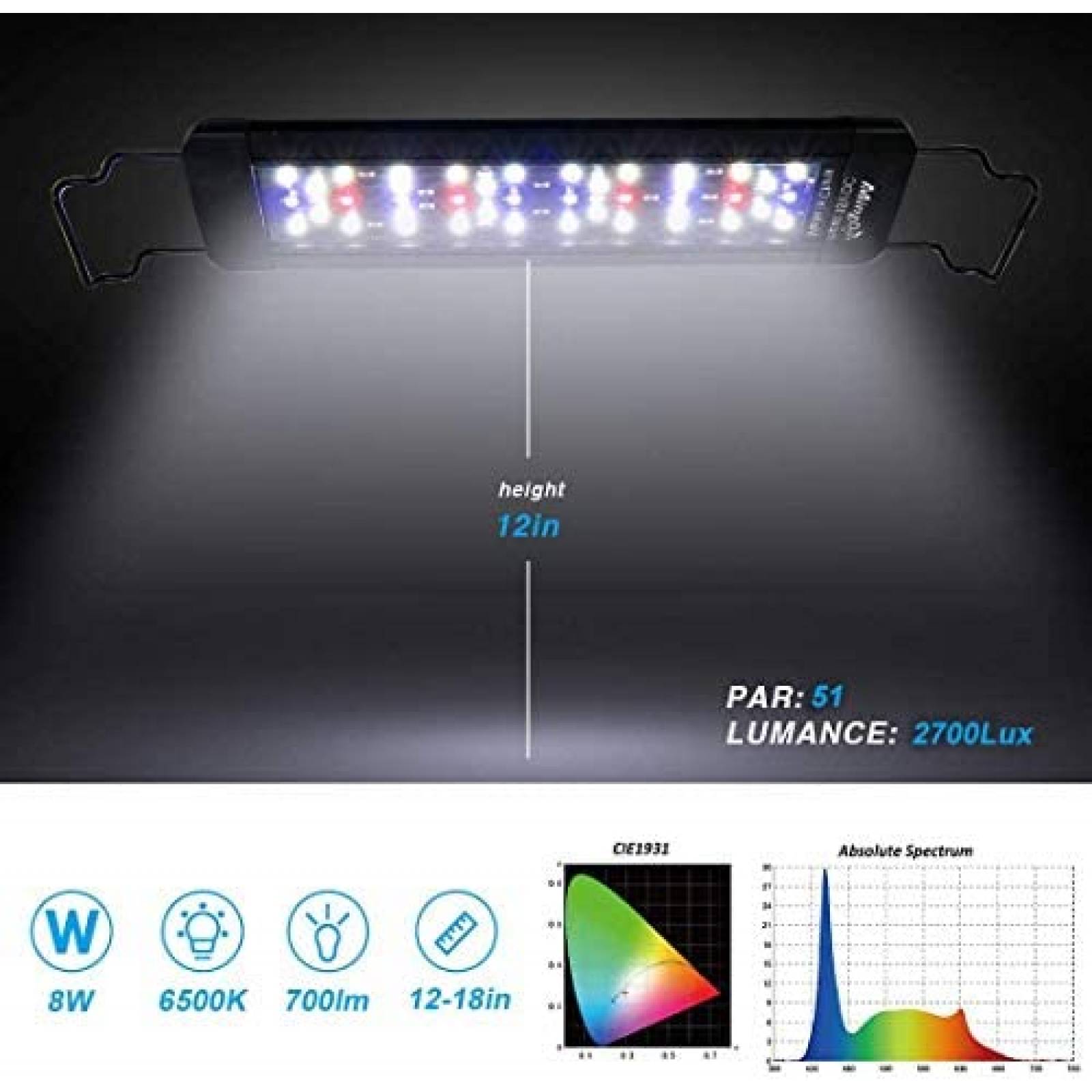 Lámpara LED MingDak 12-18'' para Pecera -Multicolor