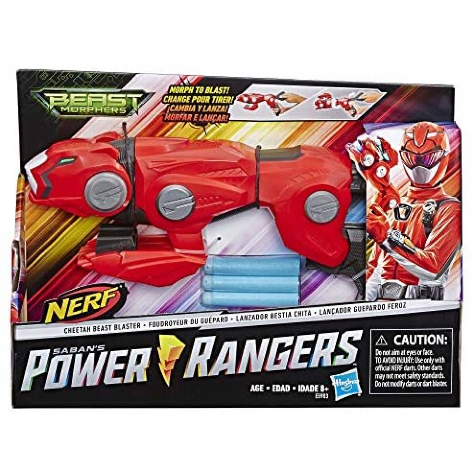 Pistola Power Rangers tipo Cheetah c/ 3 Dardos Nerf -Rojo