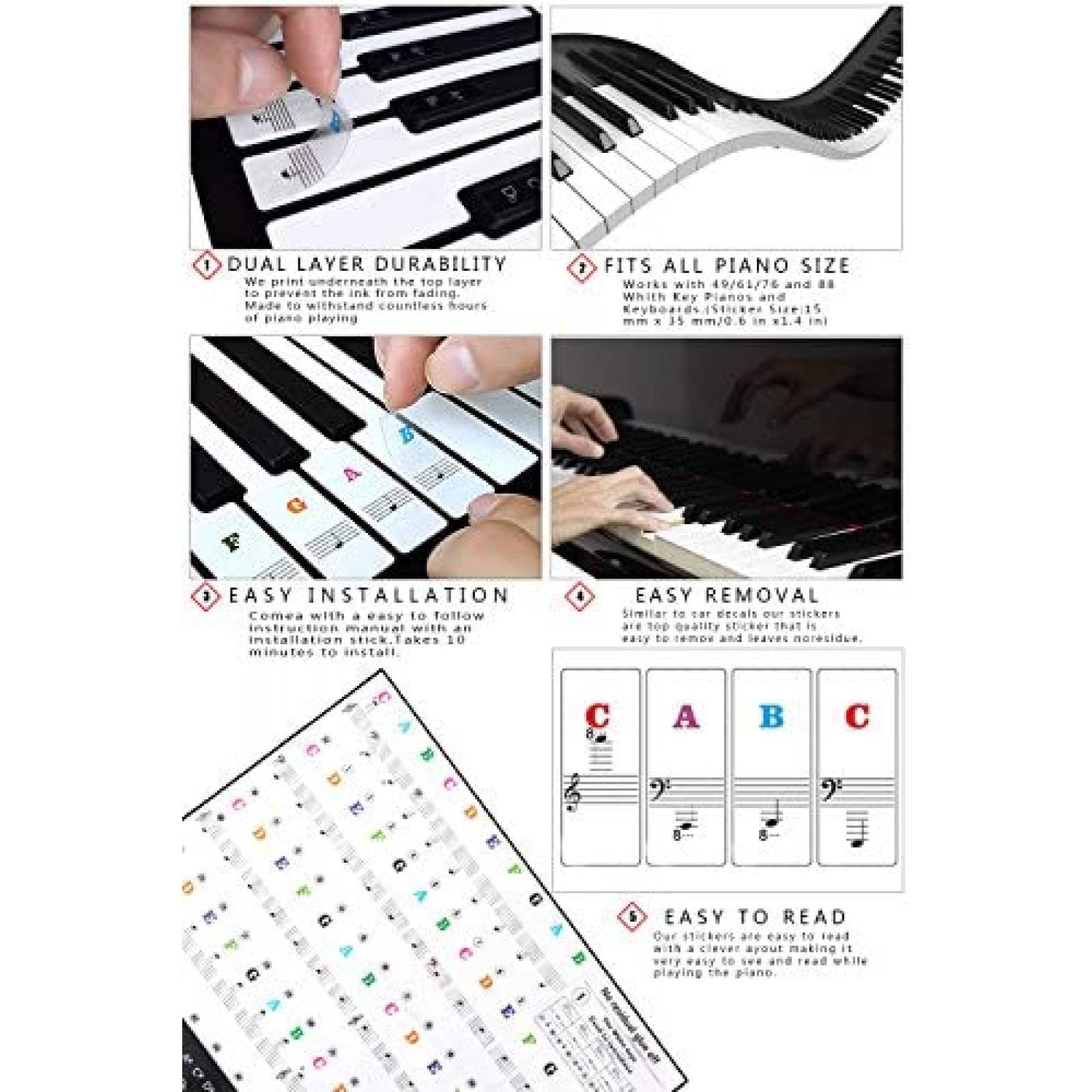 Estampas para Piano TWFRIC Removibles de Notas Musicales