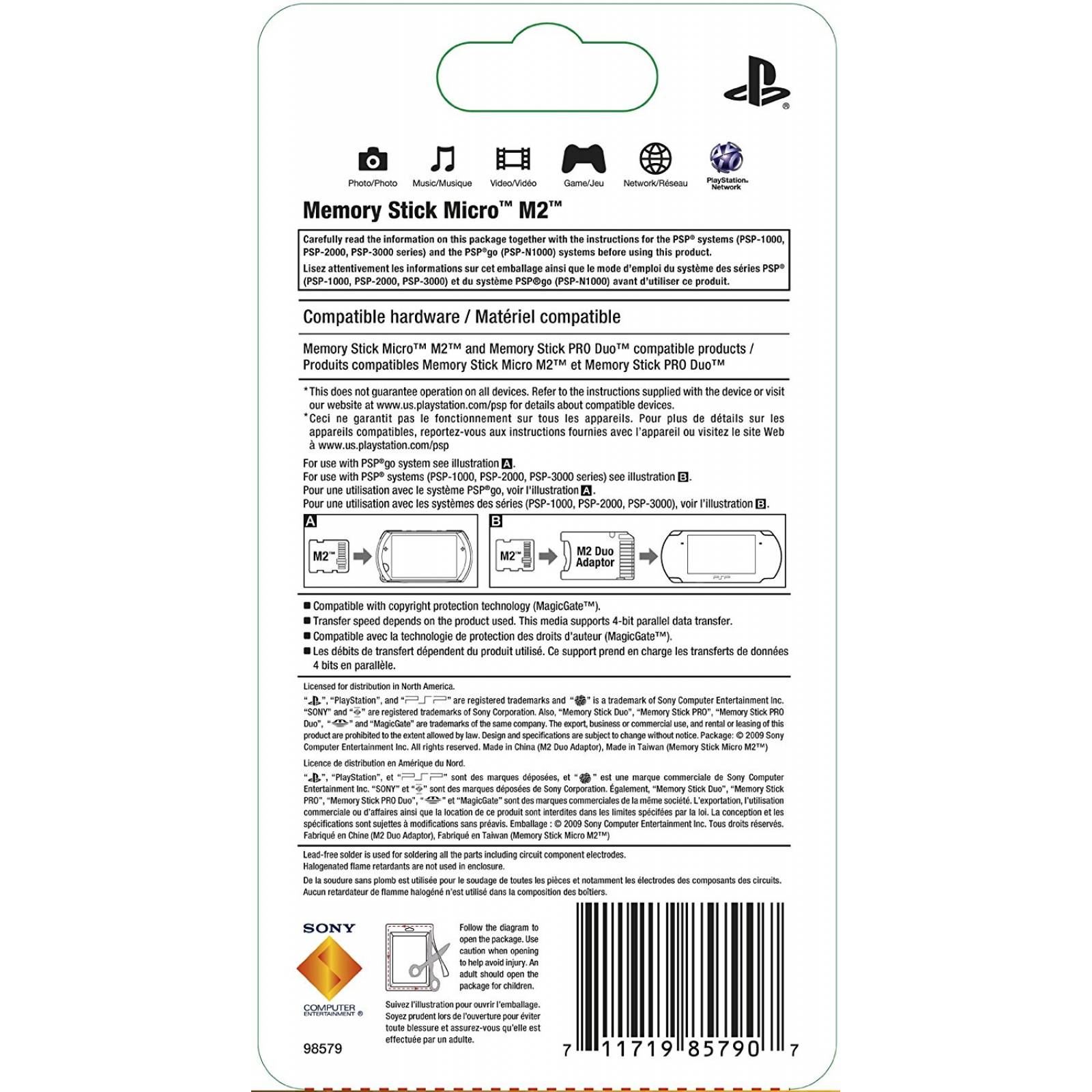 8GB Memory Stick Micro medios+M2 adaptador Duo - Sony PSP