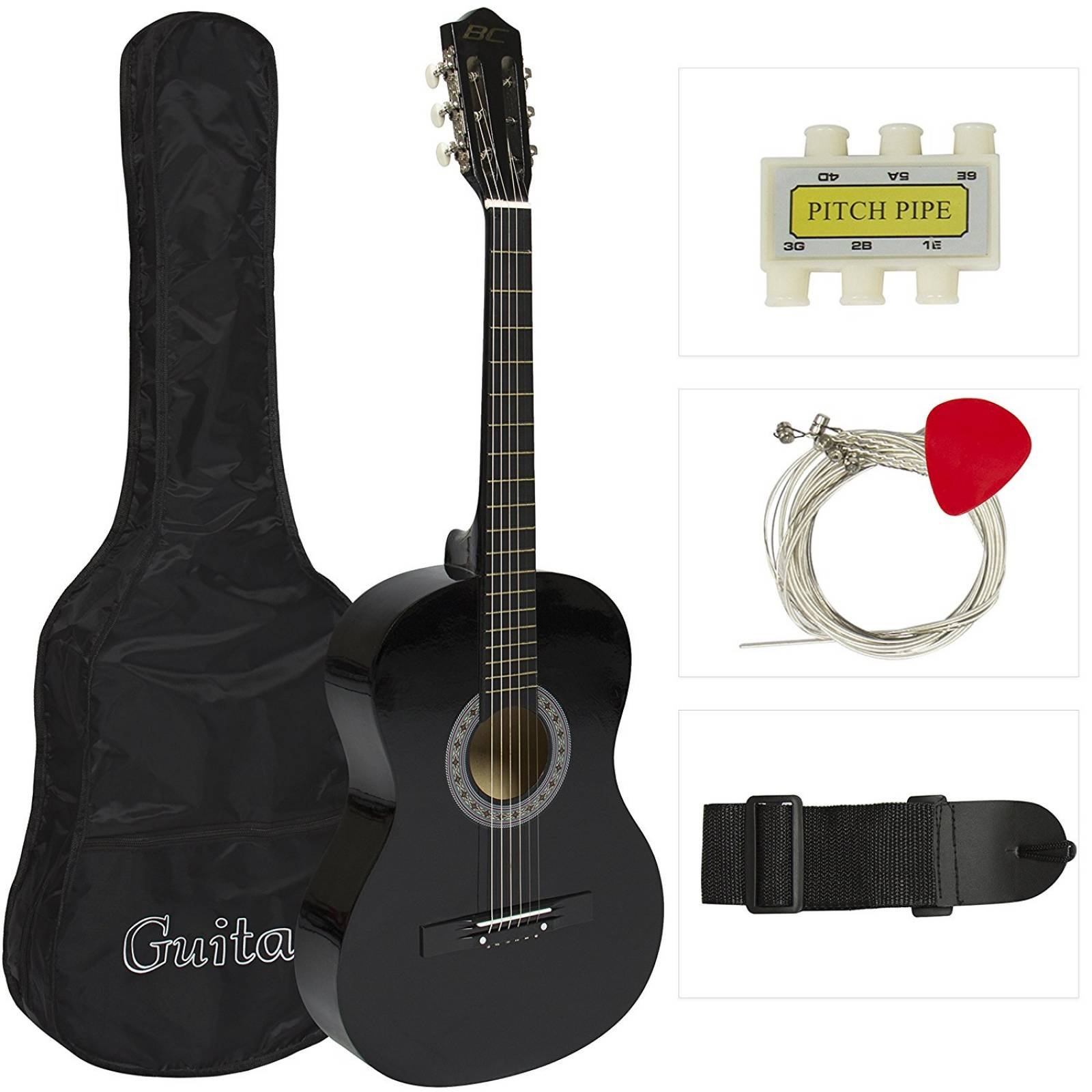 38" guitarra acústica negra Starter paquete guitarra  -Negro