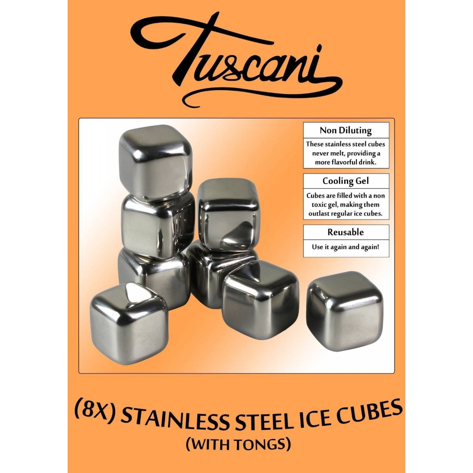 Tuscani 8 cubos hielo reutilizable acero inoxidable p -Metal