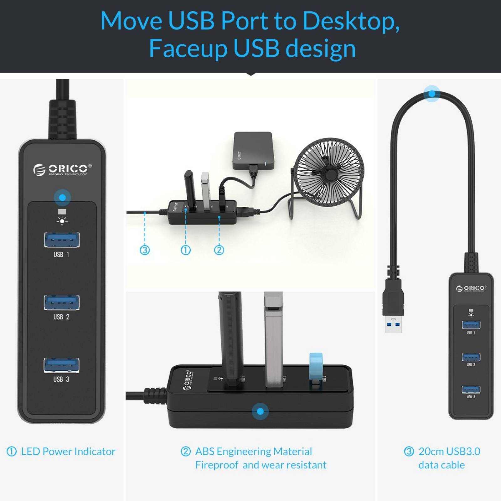 Multi Conector Hub Orico 4 Puertos Usb 3.0 Windows Mac Linux