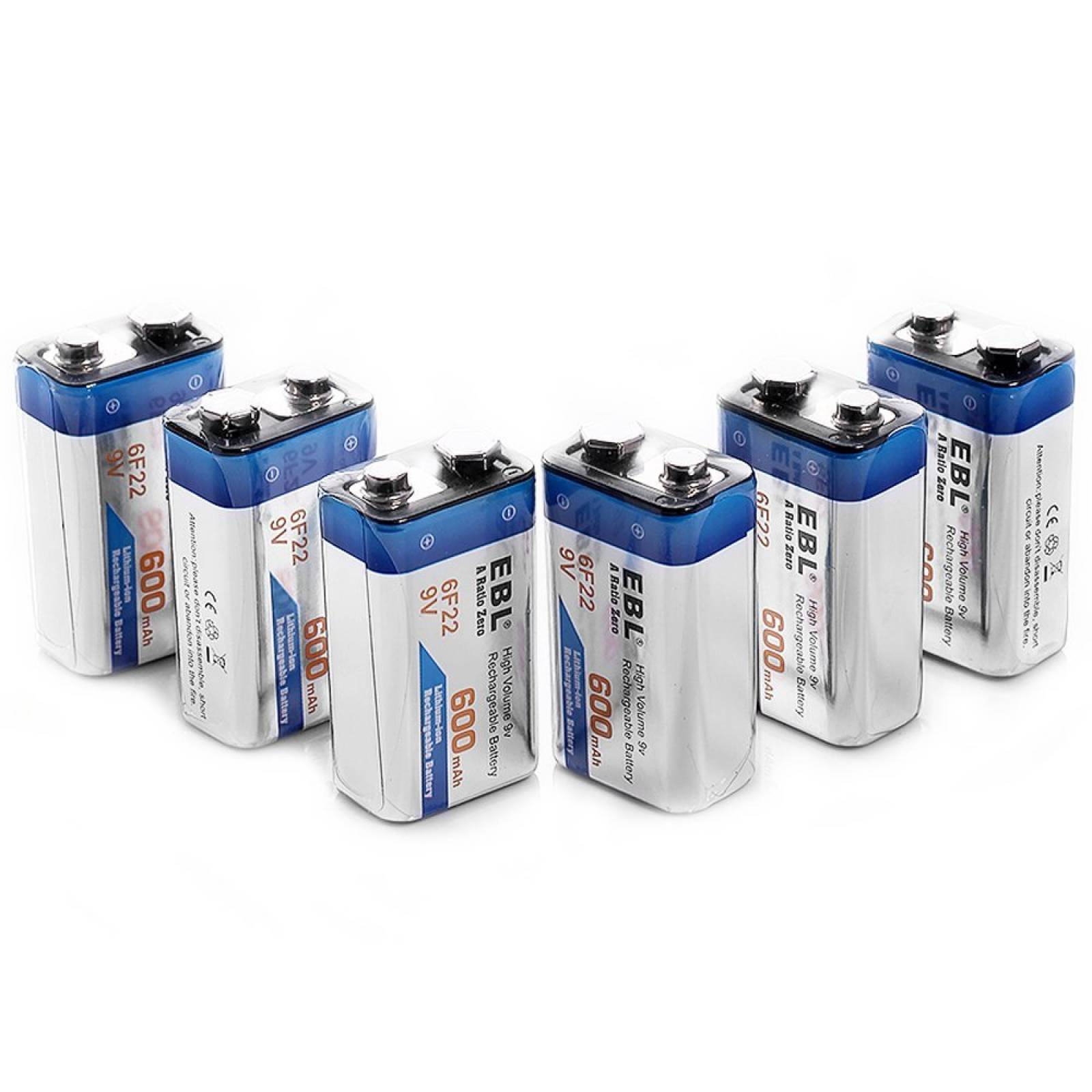 EBL 600mAh 9 voltios Li-ion recargable 9V baterías ion litio