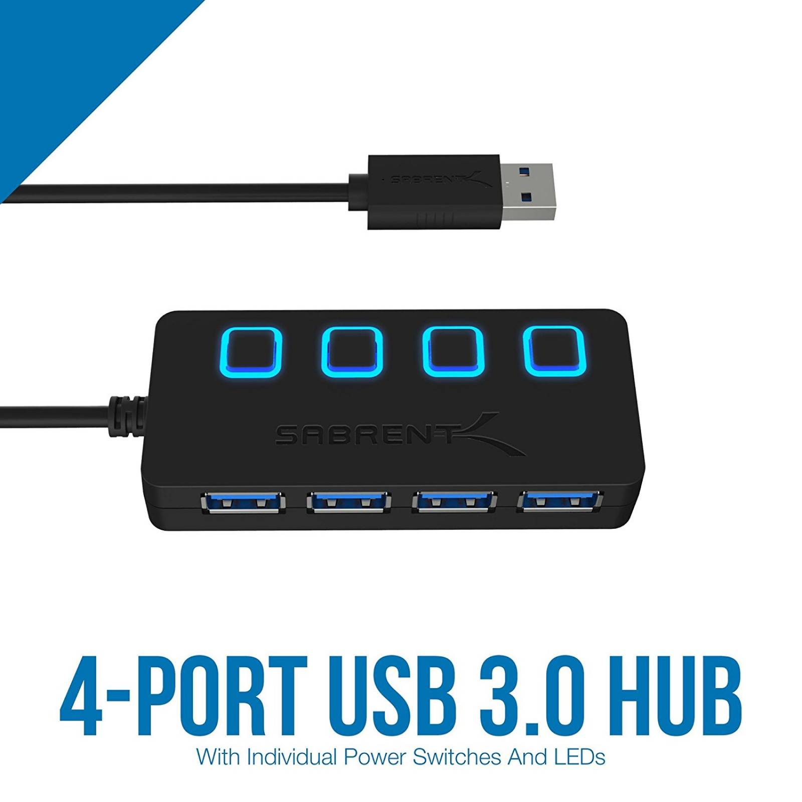 Sabrent USB de puertos 3.0 Hub con interruptores individuales de energía y LE