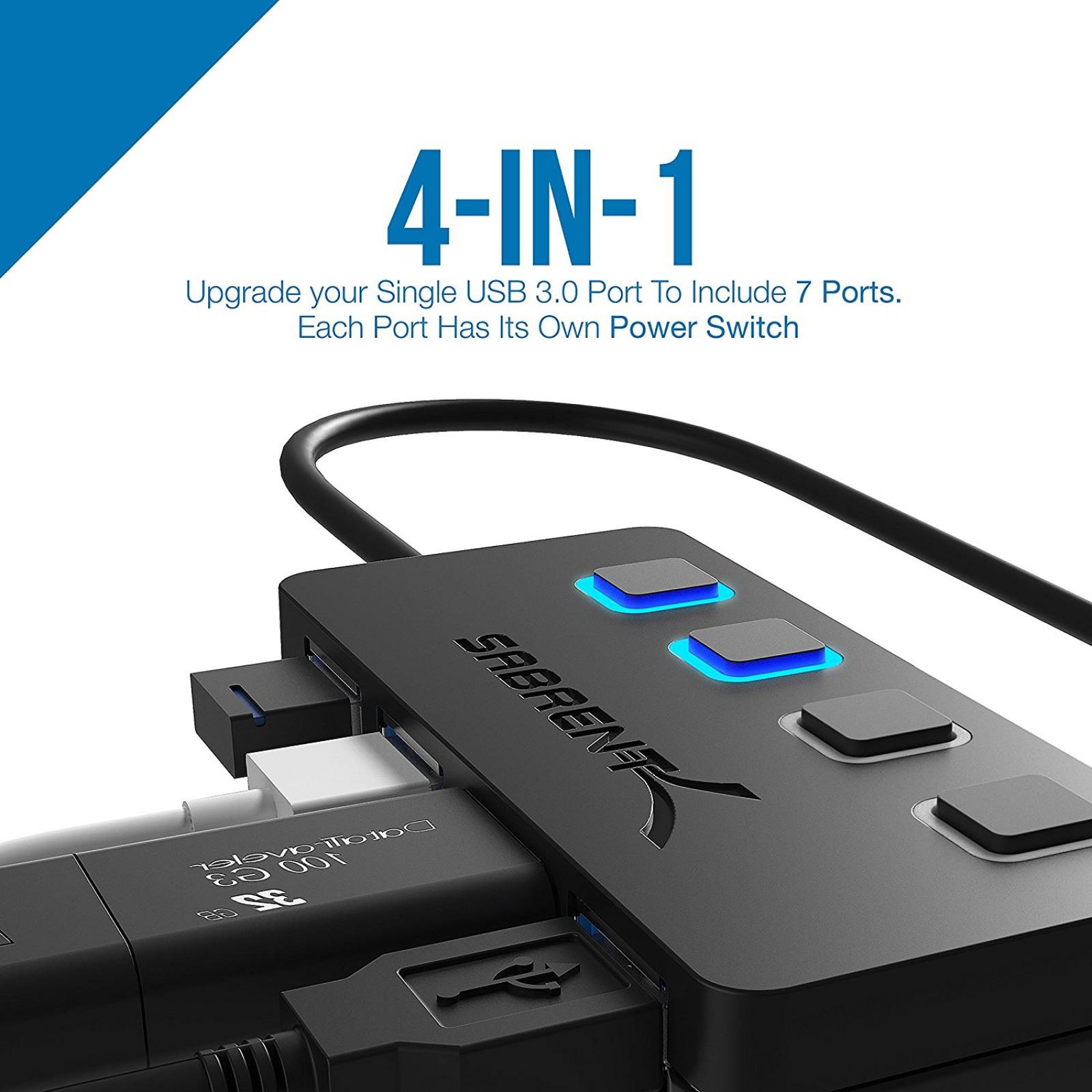 Sabrent USB de puertos 3.0 Hub con interruptores individuales de energía y LE
