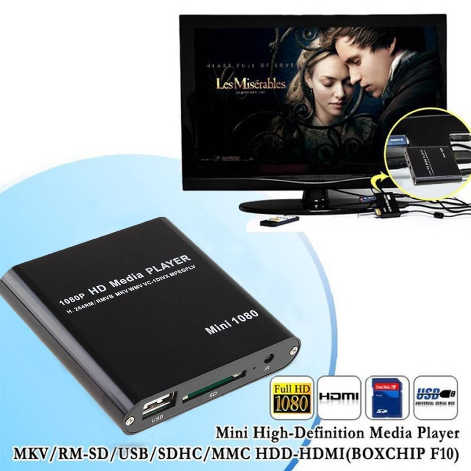 Reproductor multimedia HDMI, negro AGPtek Mini 1080p  -Negro
