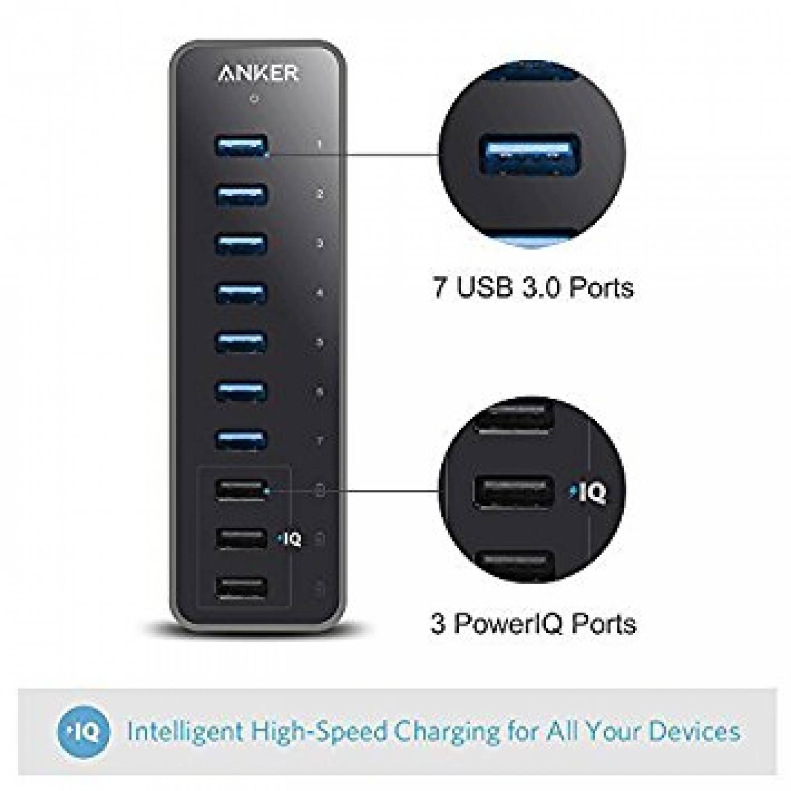 Multi Conector Anker Hub De 7 Puertos Usb 3.0 Datos Y Carga