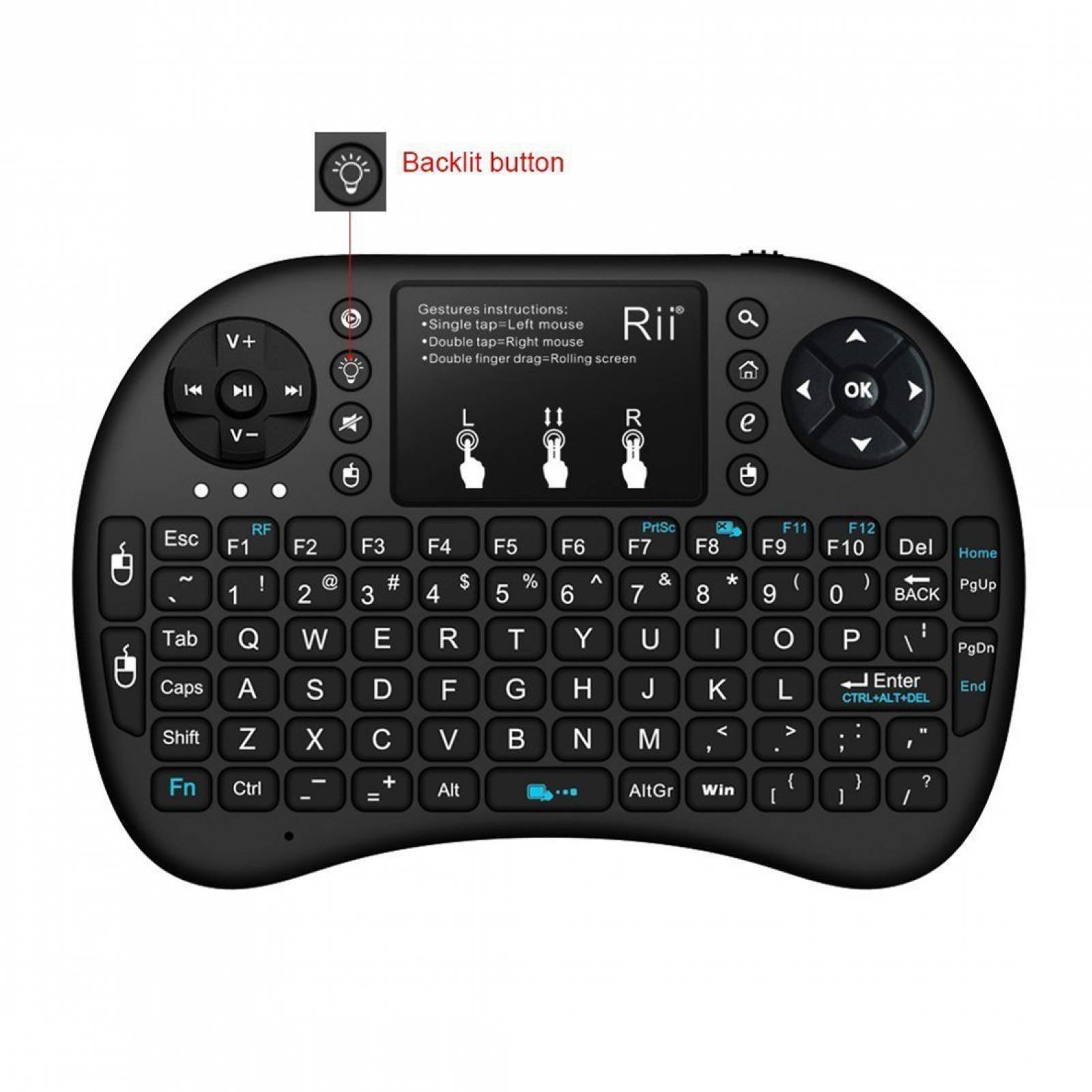 I8 rii+2,4 GHz Wireless Mini teclado Touchpad MouseLED Backl