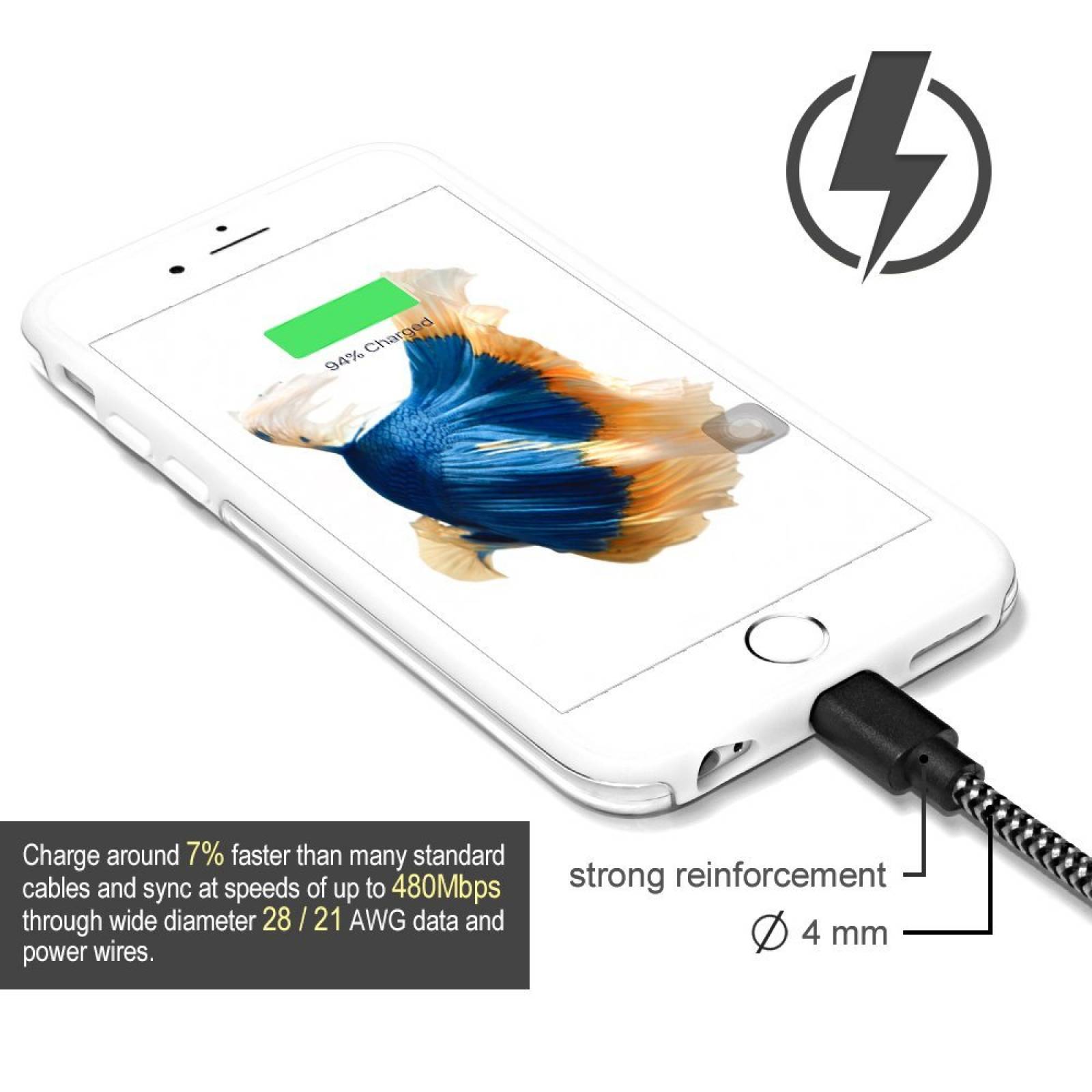 iPhone 7 cargador, 2 Pack Cambond 10 pies largo trenzado MFI