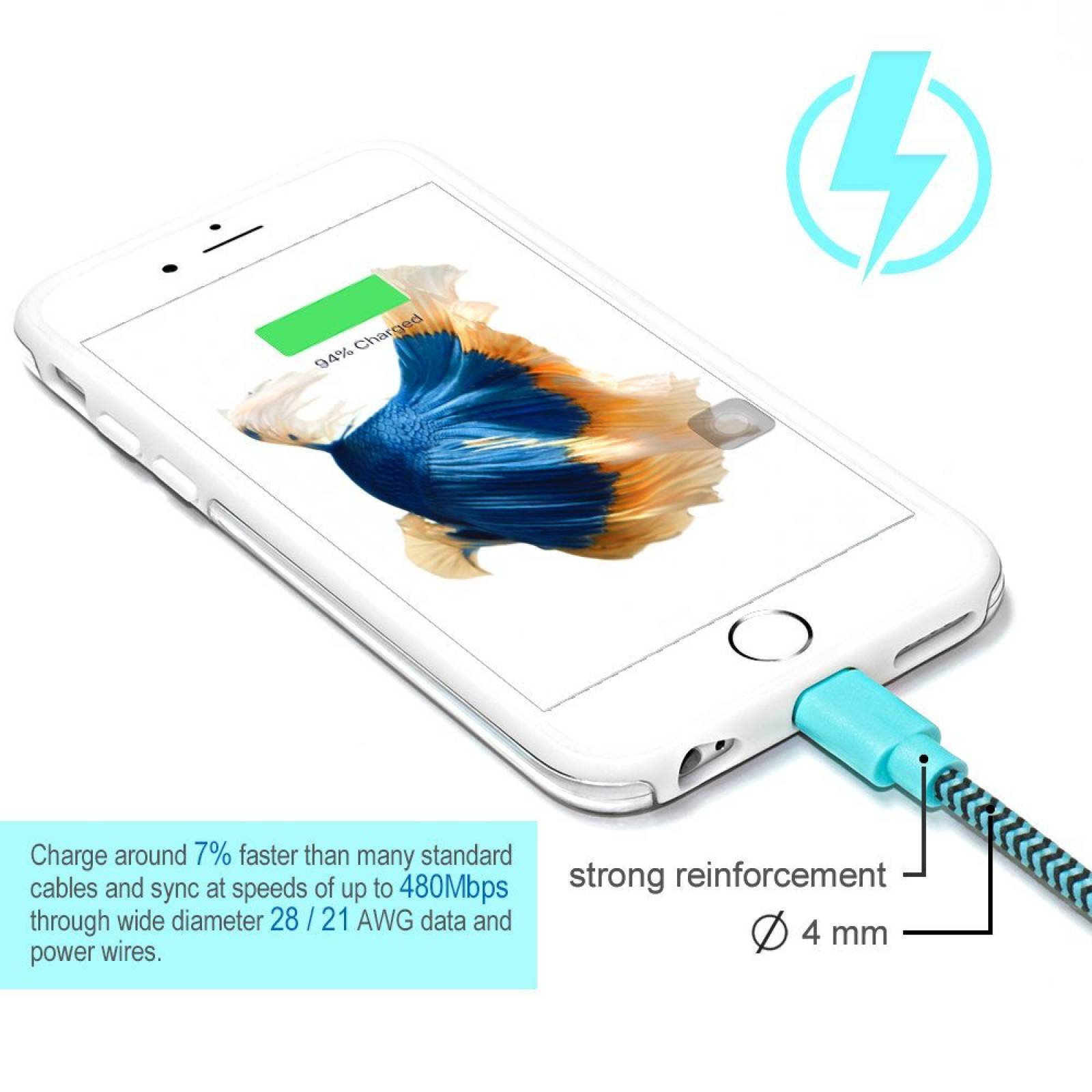 iPhone 7 cargador, 2 Pack Cambond 10 pies largo trenzado MFI