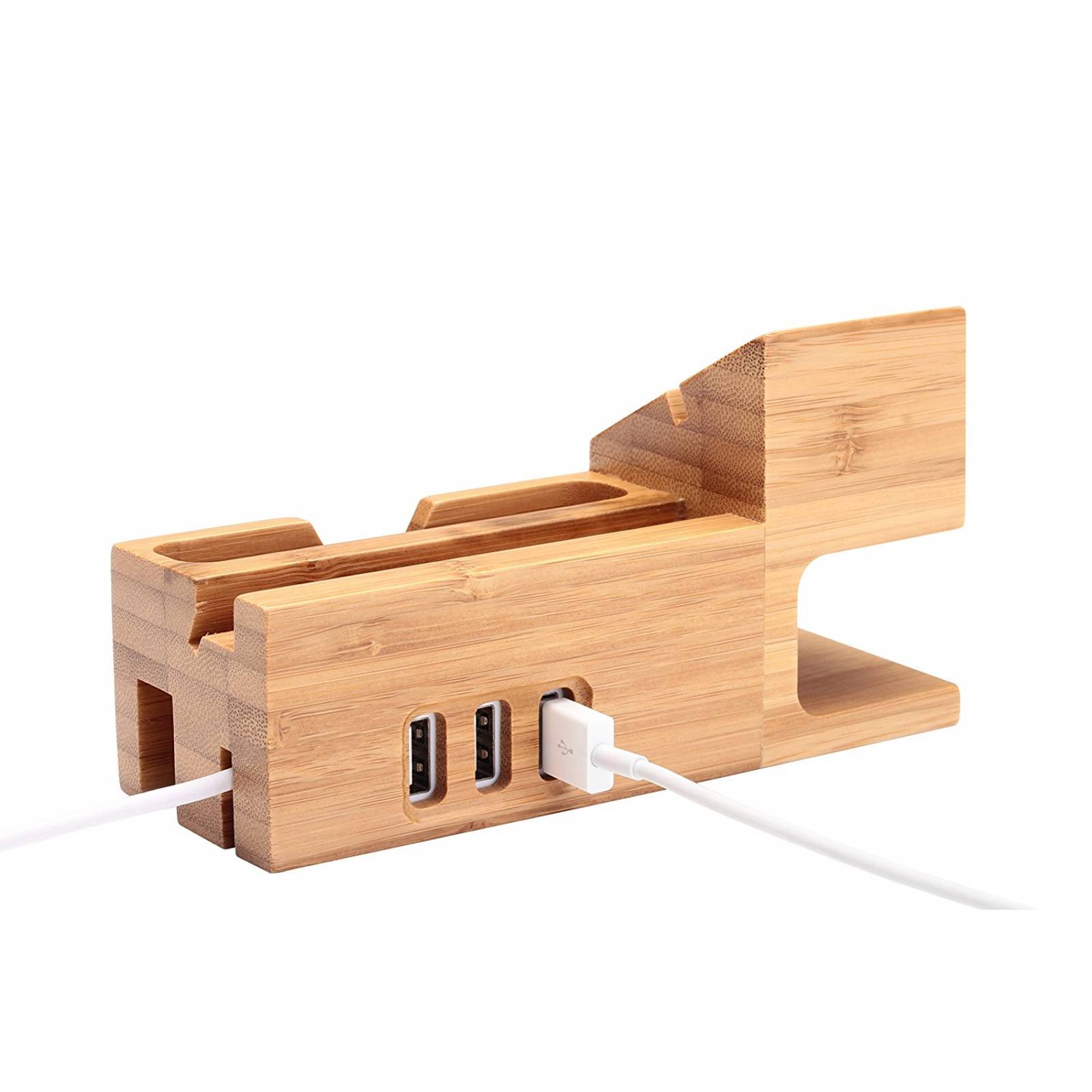 Ofeely bambú madera soporte carga 3 puertos USB Apple Watch