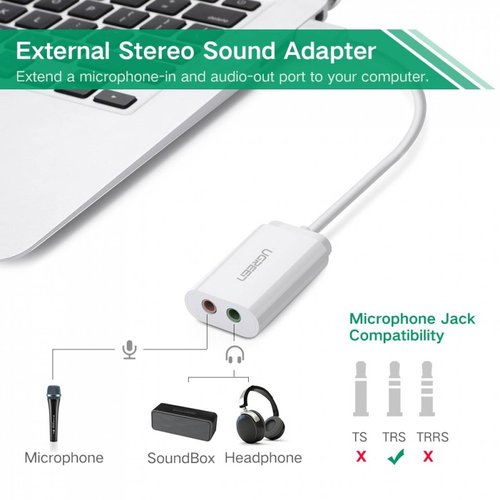 Tarjeta UGREEN USB Audio adaptador externo estéreo s -Blanco