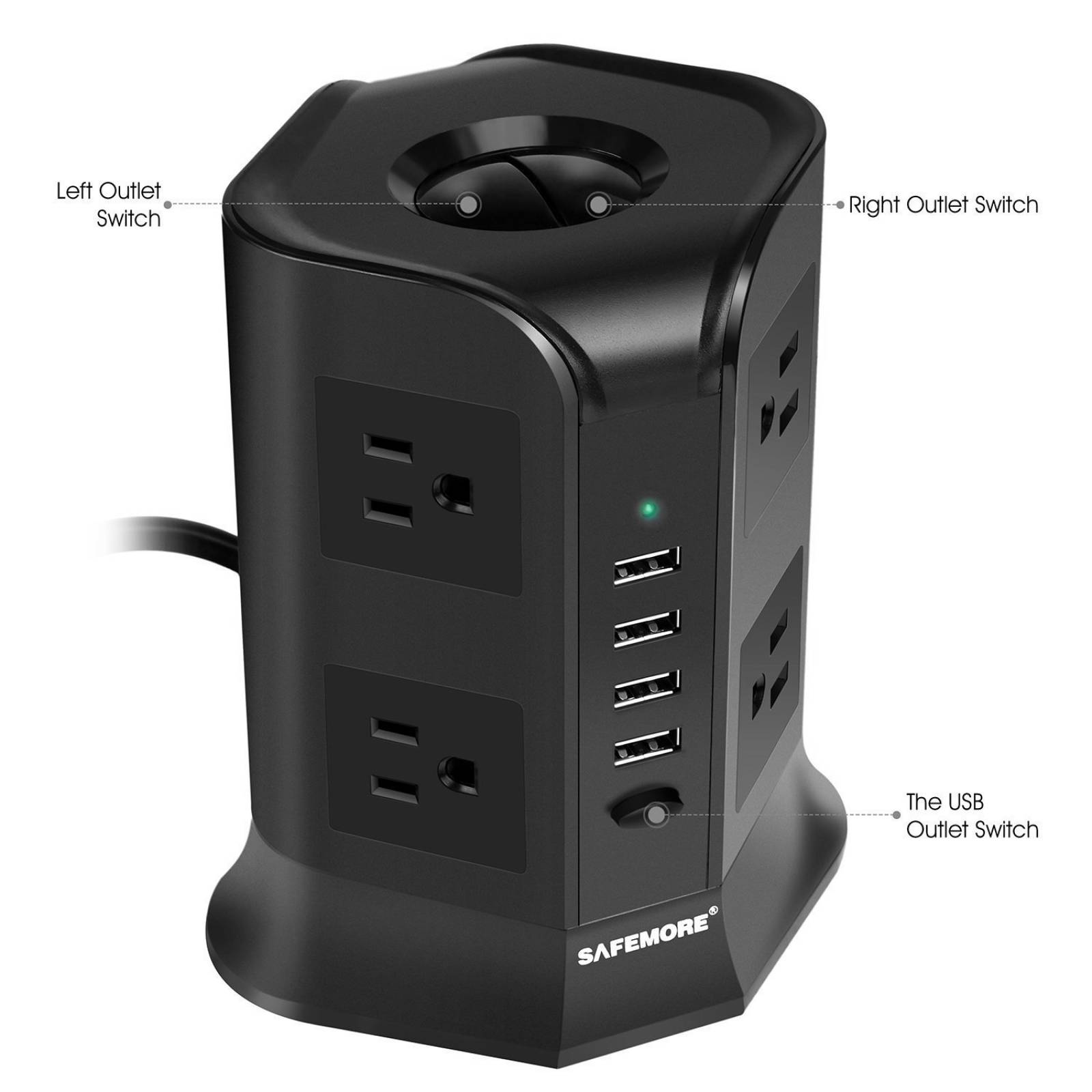 Safemore estación carga 4 USB, 8 toma corriente y potencia c