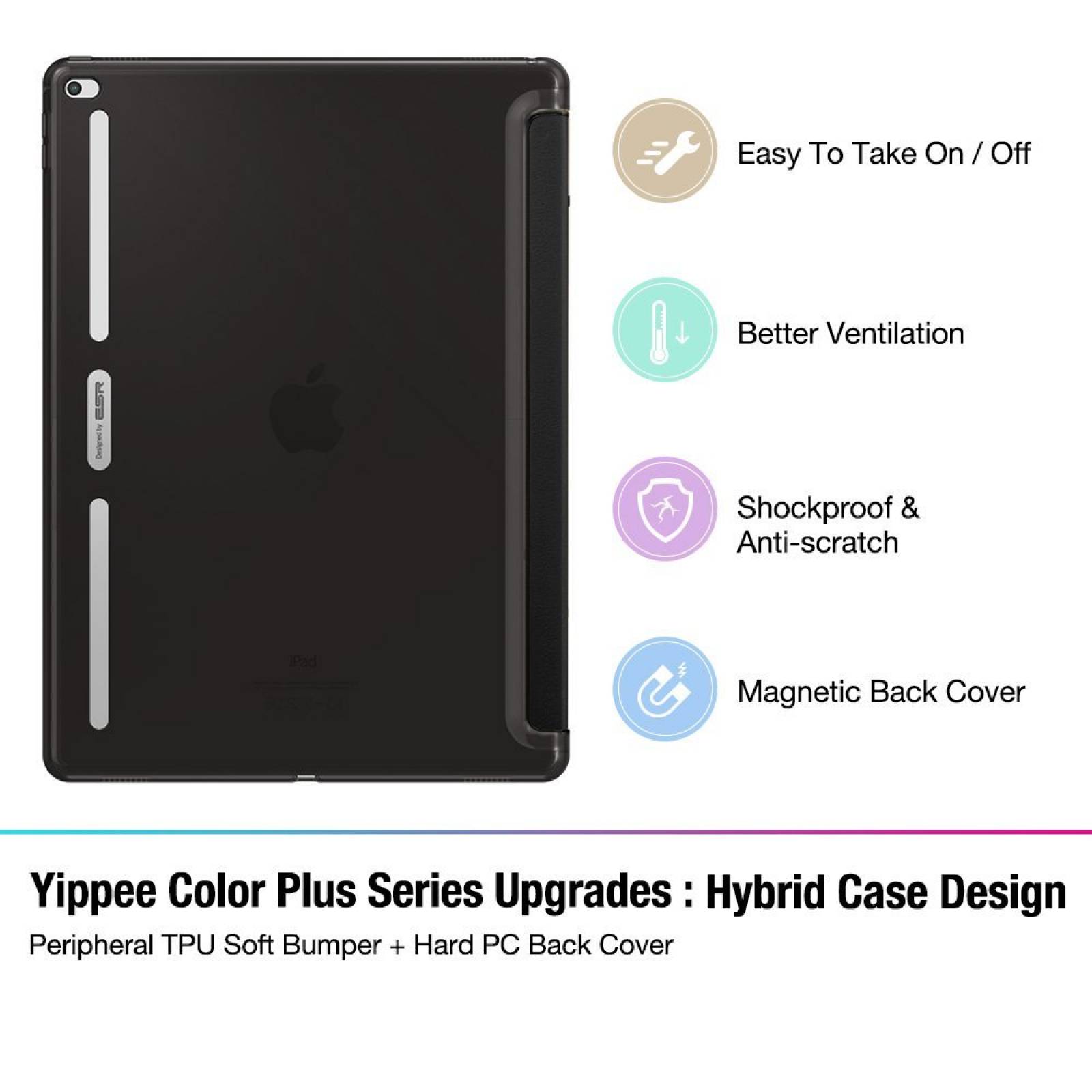 iPad Pro 12.9 pulgadas funda, ESR suave TPU parachoqu -Negro