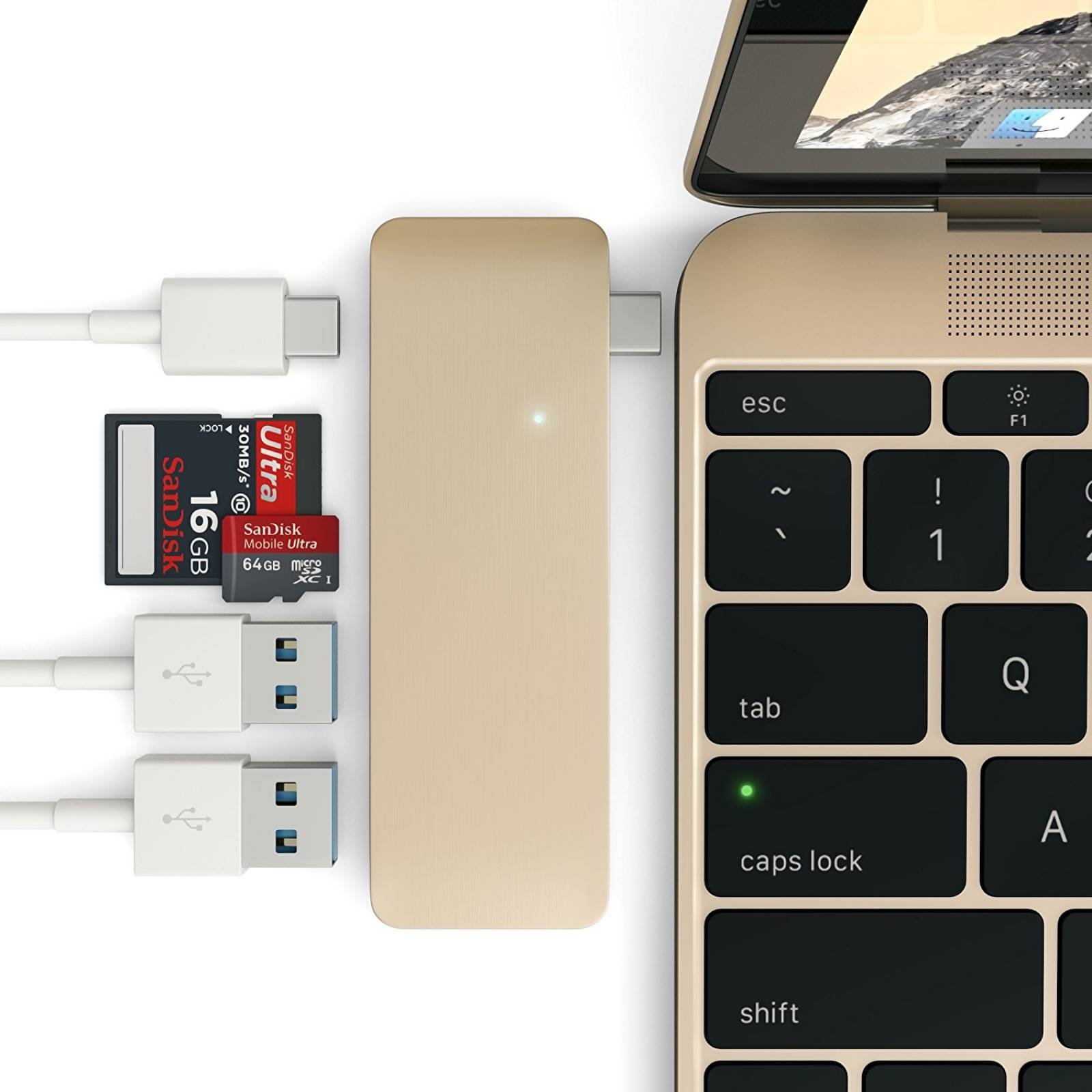 Satechi tipo C USB 3,0 3 en 1 Combo Hub para MacBook -Dorado