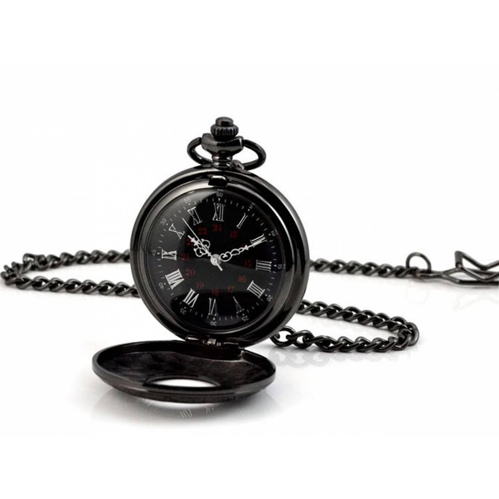 equilibrar Convertir Aprobación Reloj bolsillo Homanda negro Vintage romano hueco flo -Negro
