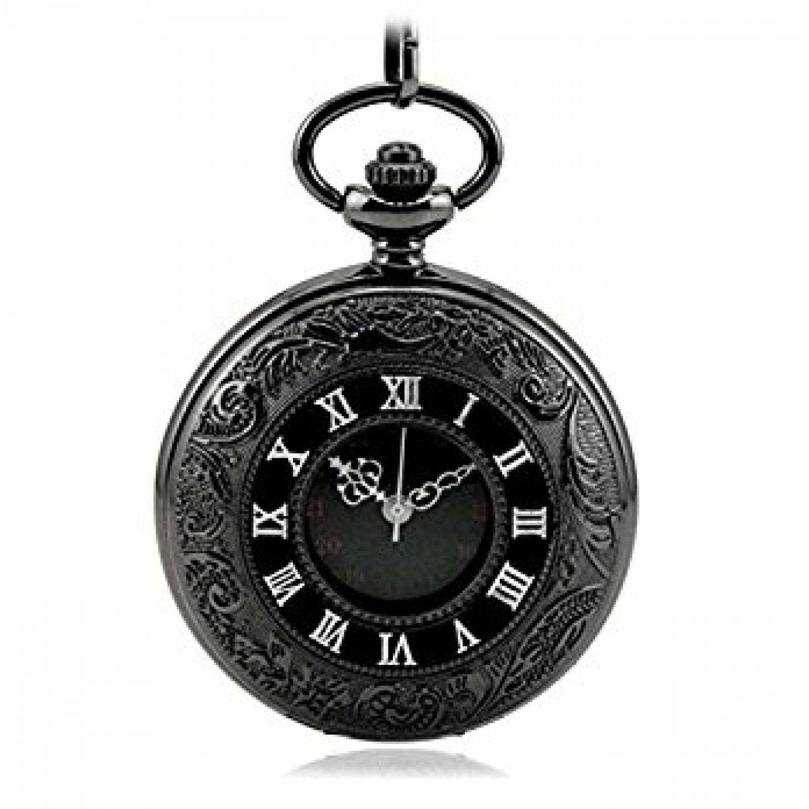 Reloj bolsillo Homanda negro Vintage romano hueco flo -Negro