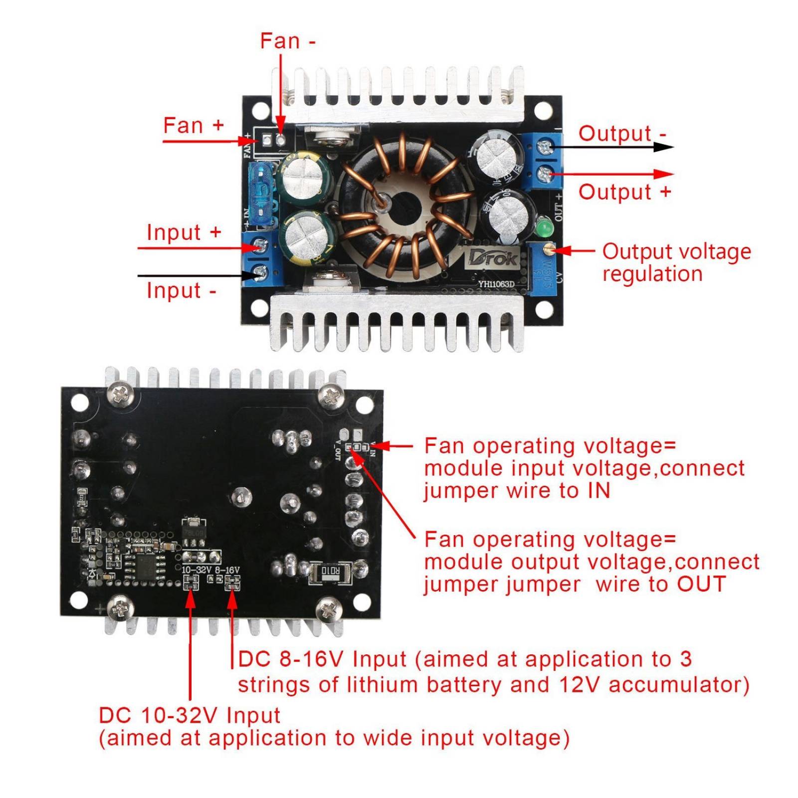 B:DROK 150W DC Boost Converter alimentación módulo voltaje reg