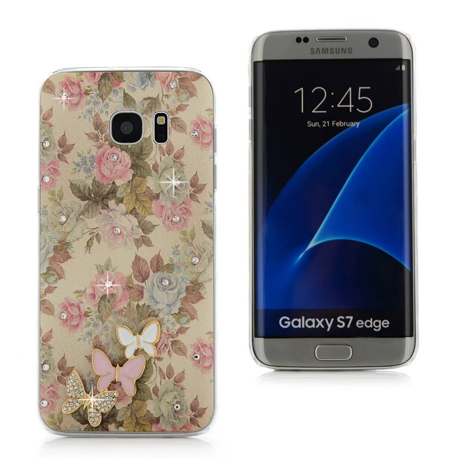 Caso Galaxy S7 borde no cristal Bling diario hecho m -Transp