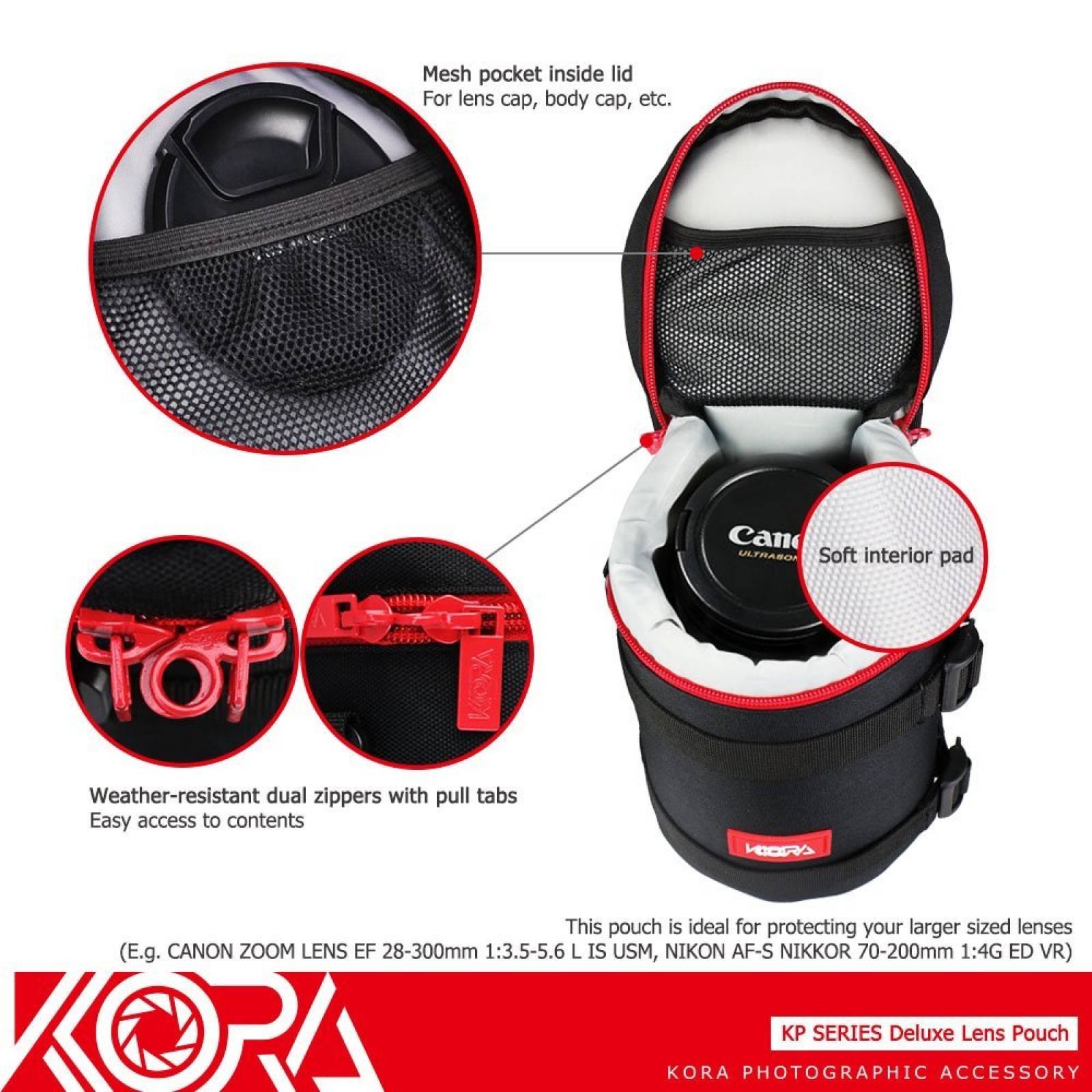 Kora KP-L lente Deluxe bolsa bolso caso 113 mm x 215 mm para