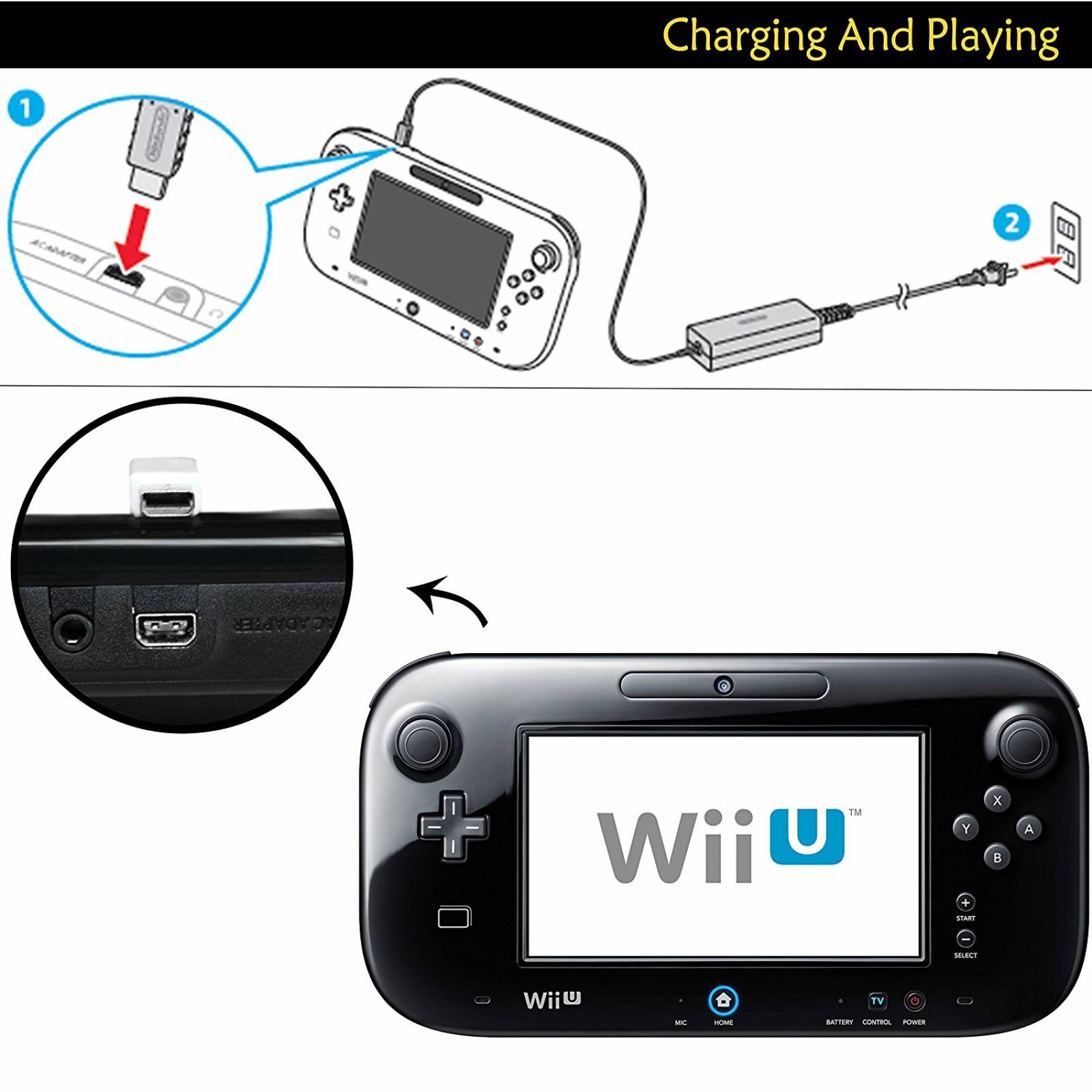 YOUSHARES Wii U GamePad cargador-intercambiable poder adapta