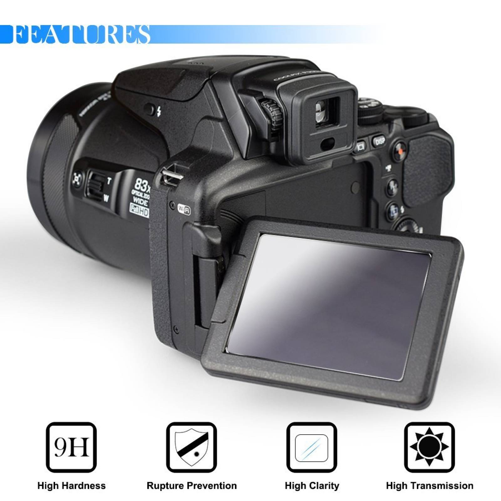 B:Protector pantalla cámara Nikon Coolpix P600 P900 P6 -Transp