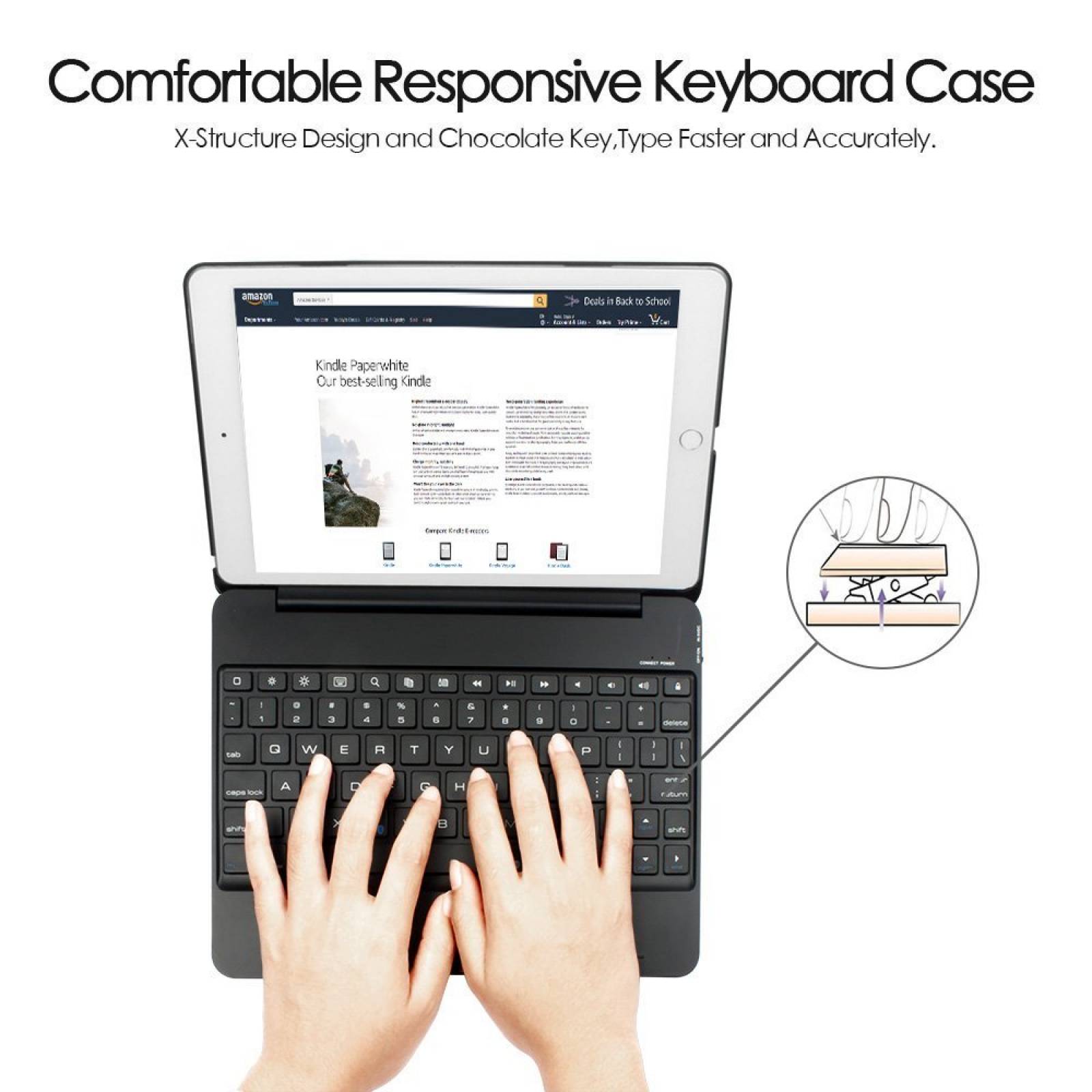 iPad Pro 9.7/iPad aire 2 teclado funda Earto Slim Sma -Negro