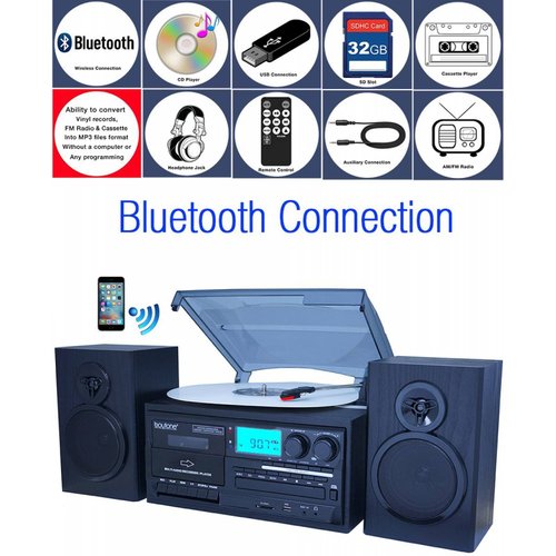 Boytone BT-28SPB Bluetooth clásico estilo tocadiscos giradis