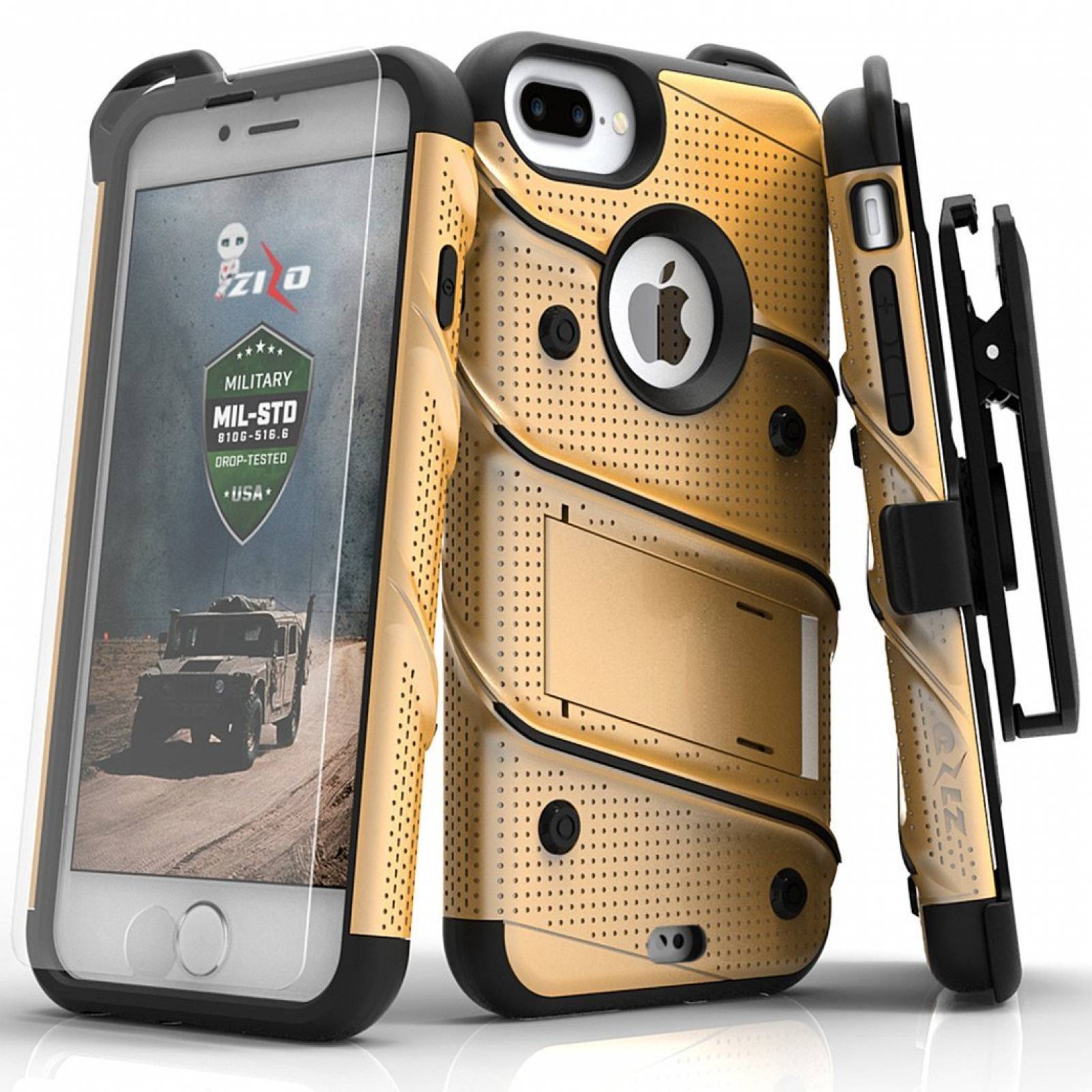 Funda Zizo Bolt para iPhone 7 Plus Clip + Protector -Dorado