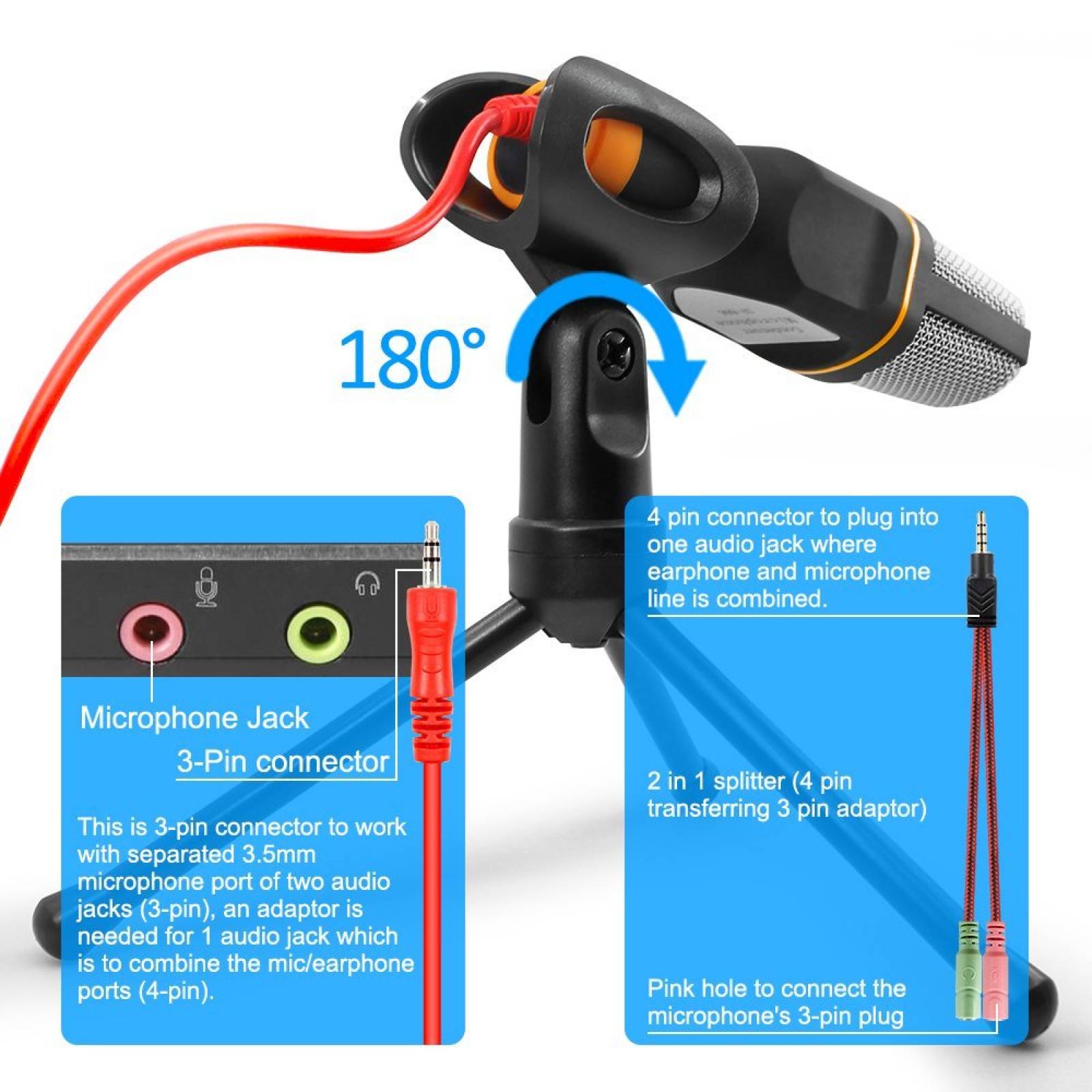Micrófono Finegood Sf666 Para Pc, Tripié, Estéreo Plug3.5mm
