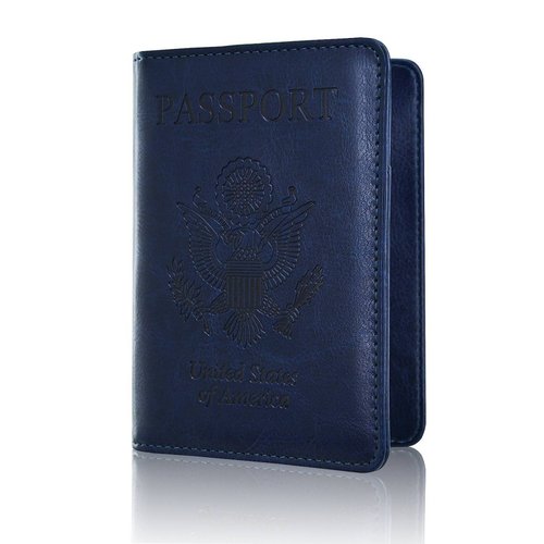 B:Estuche pasaporte, protección ACdream Premium cuero RF -Azul
