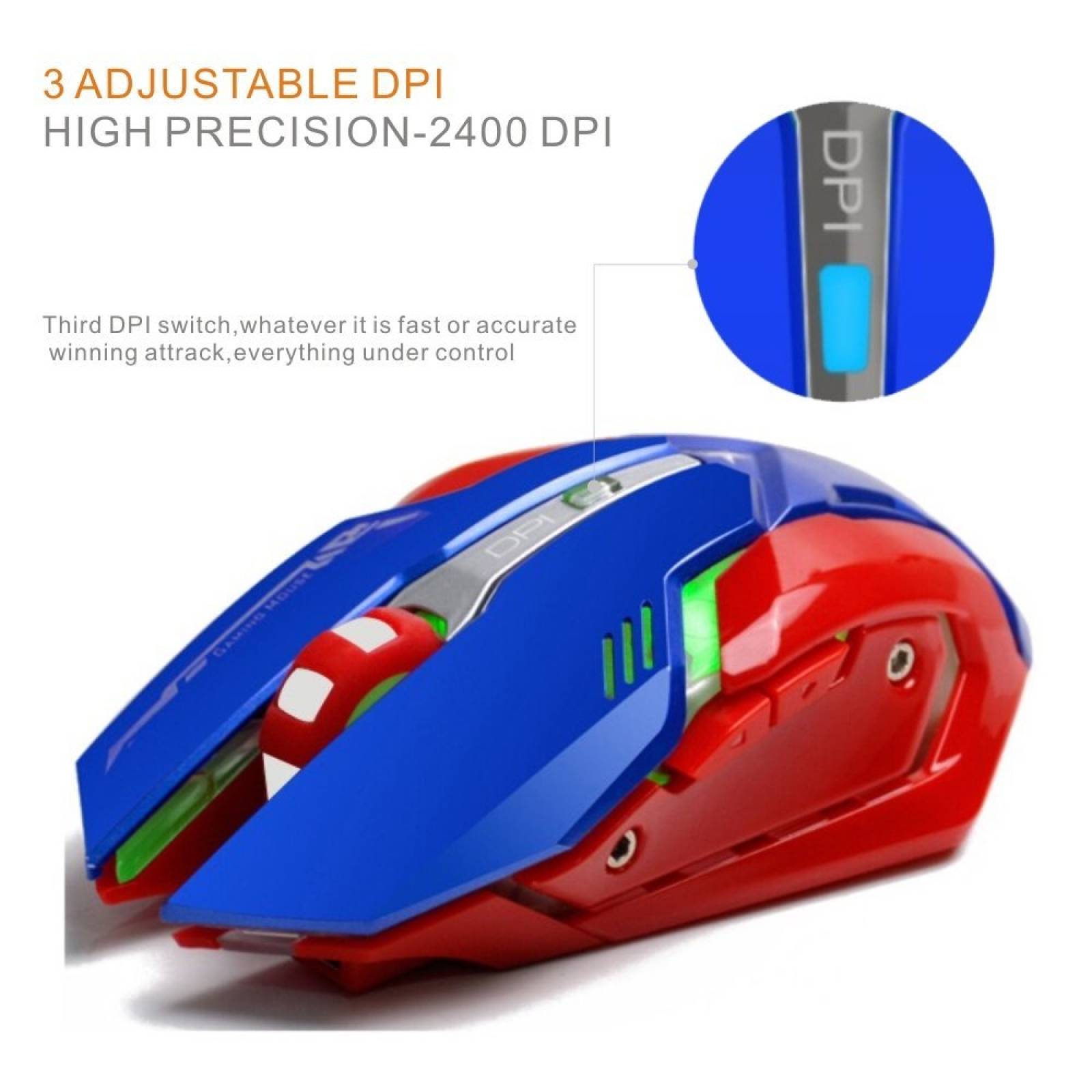 TENMOS X96 recargable Wireless Gaming Mouse USB óptico -Azul