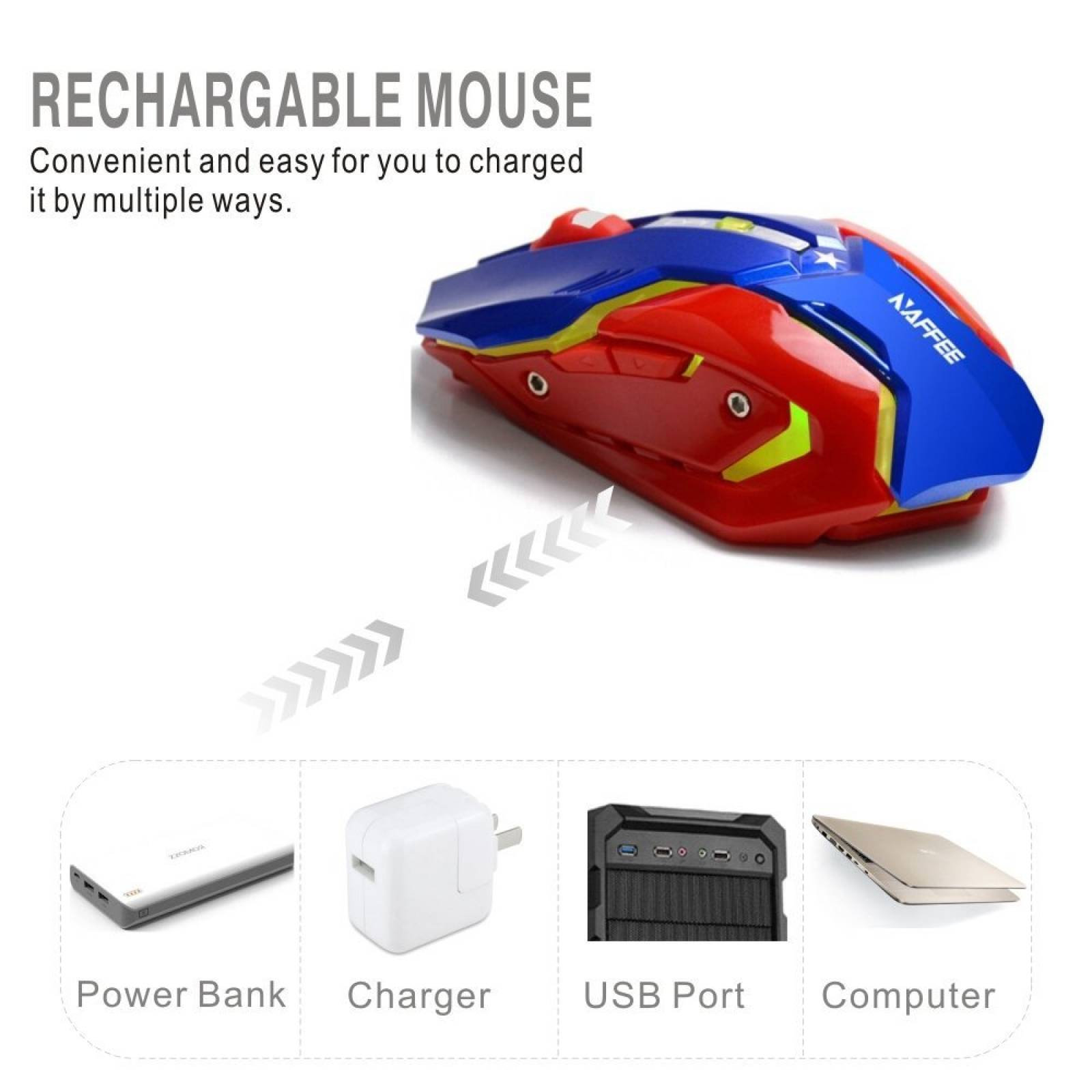 TENMOS X96 recargable Wireless Gaming Mouse USB óptico -Azul