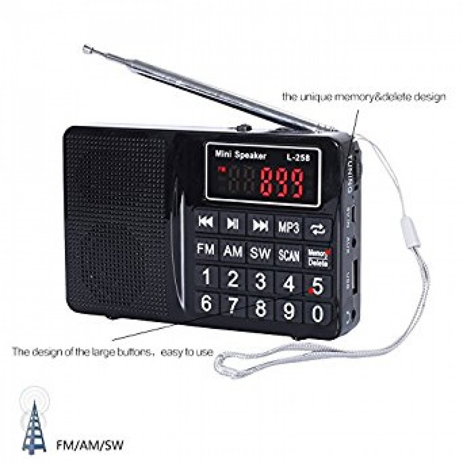 Receptor Radio multibanda onda corta AM LCJ FM portát -Negro