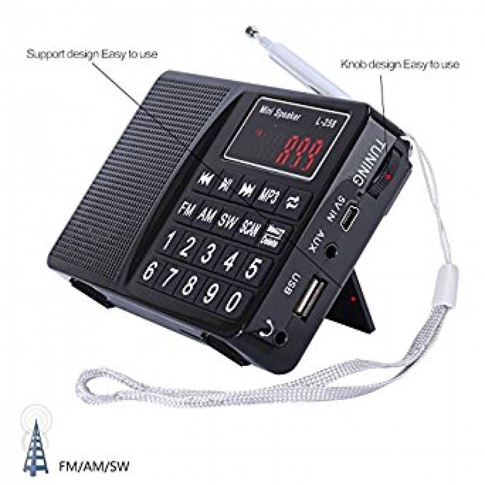 Receptor Radio multibanda onda corta AM LCJ FM portát -Negro