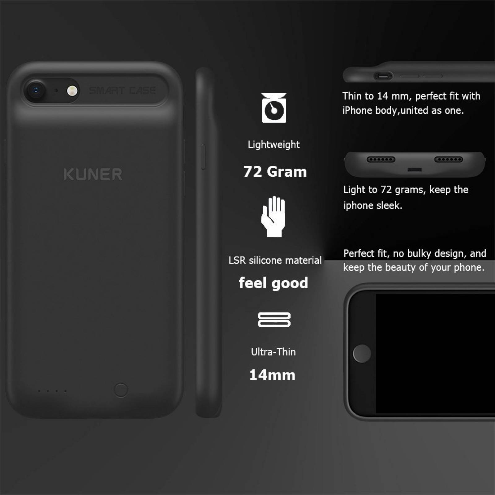 iPhone 7 batería funda aárbol Ultra Slim protector ca -Negro