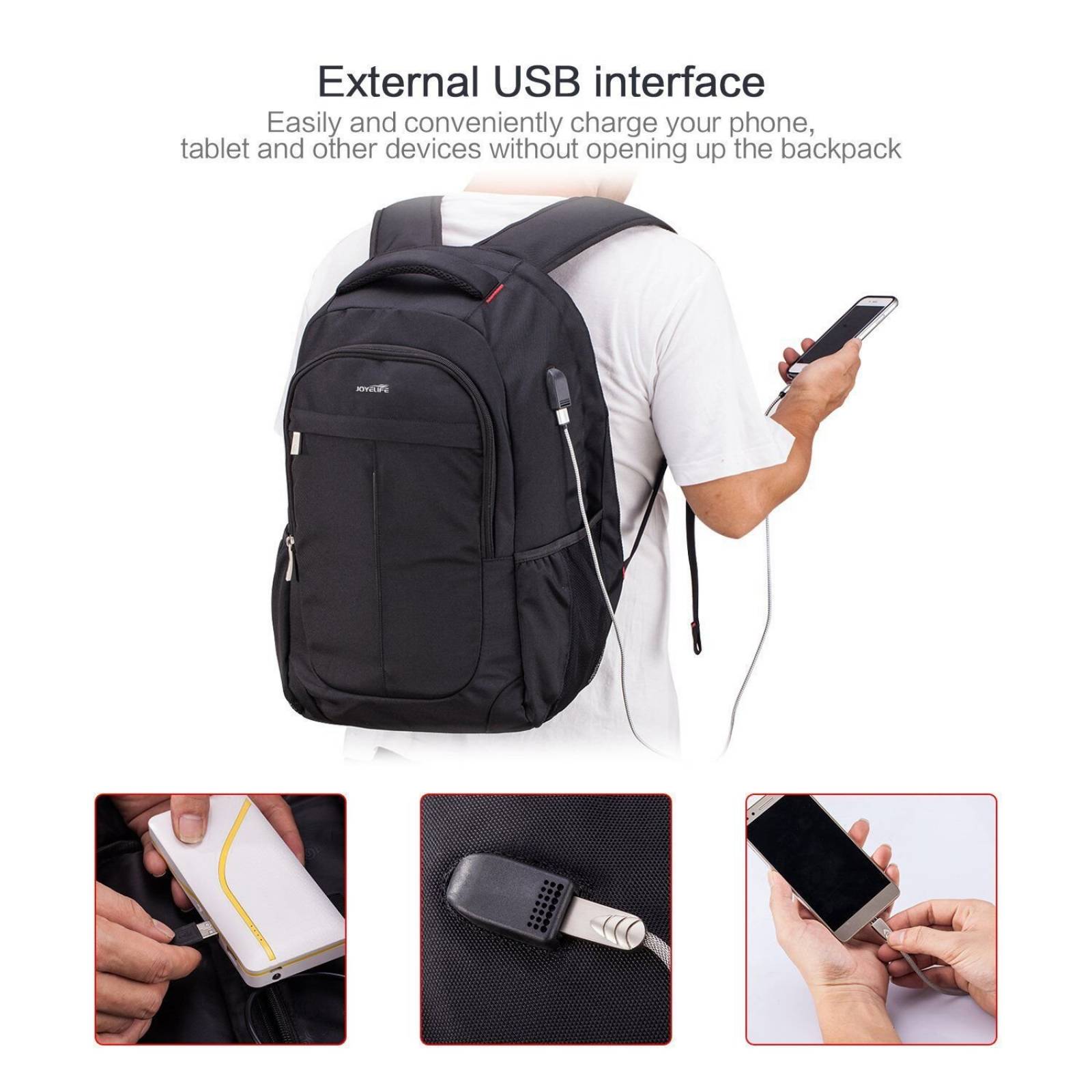 Mochila negocio hombres, Slim Rucks JOYELIFE mochila  -Negro