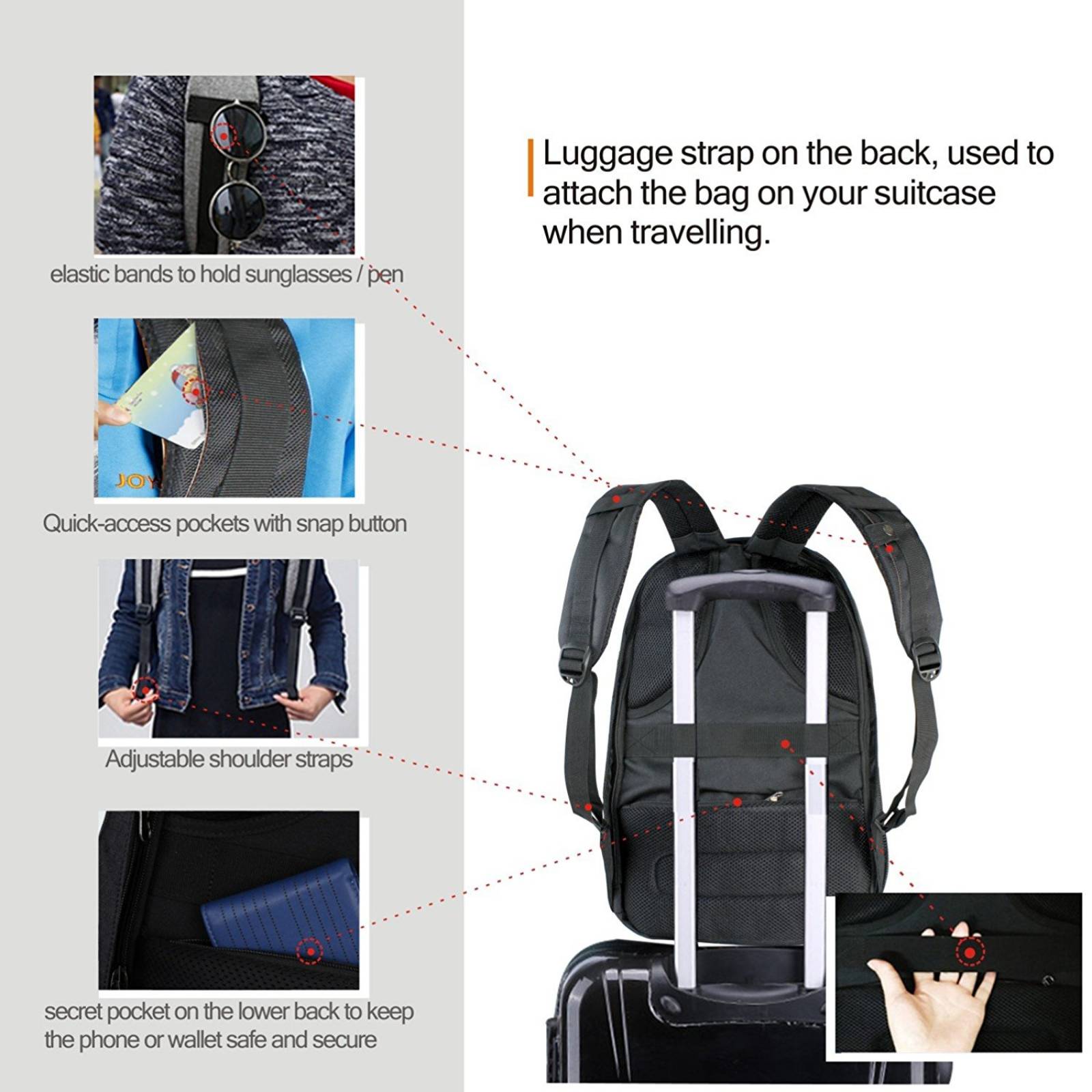 Mochila negocio hombres, Slim Rucks JOYELIFE mochila  -Negro