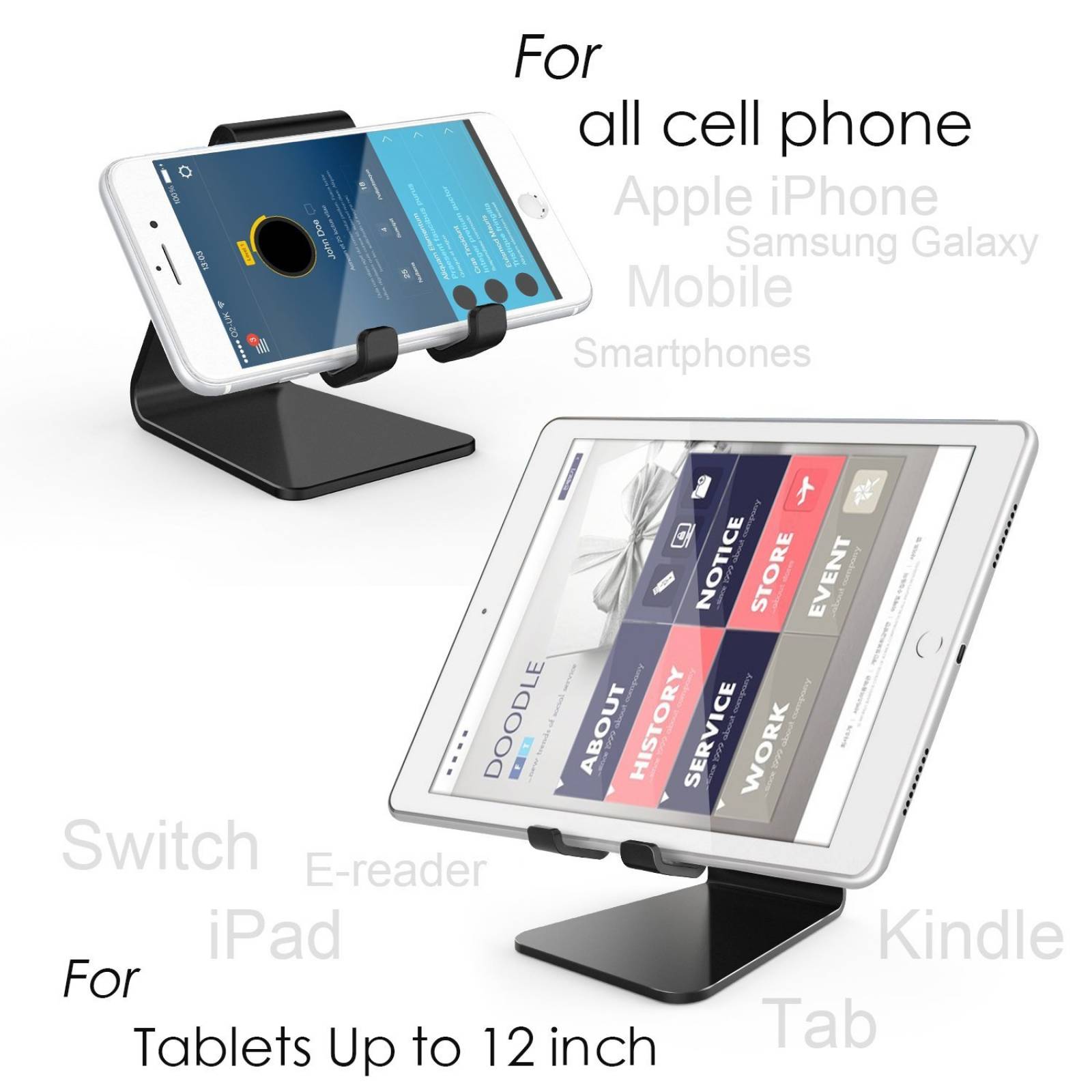 B:Soporte escritorio teléfono celular, portátil alumini -Negro