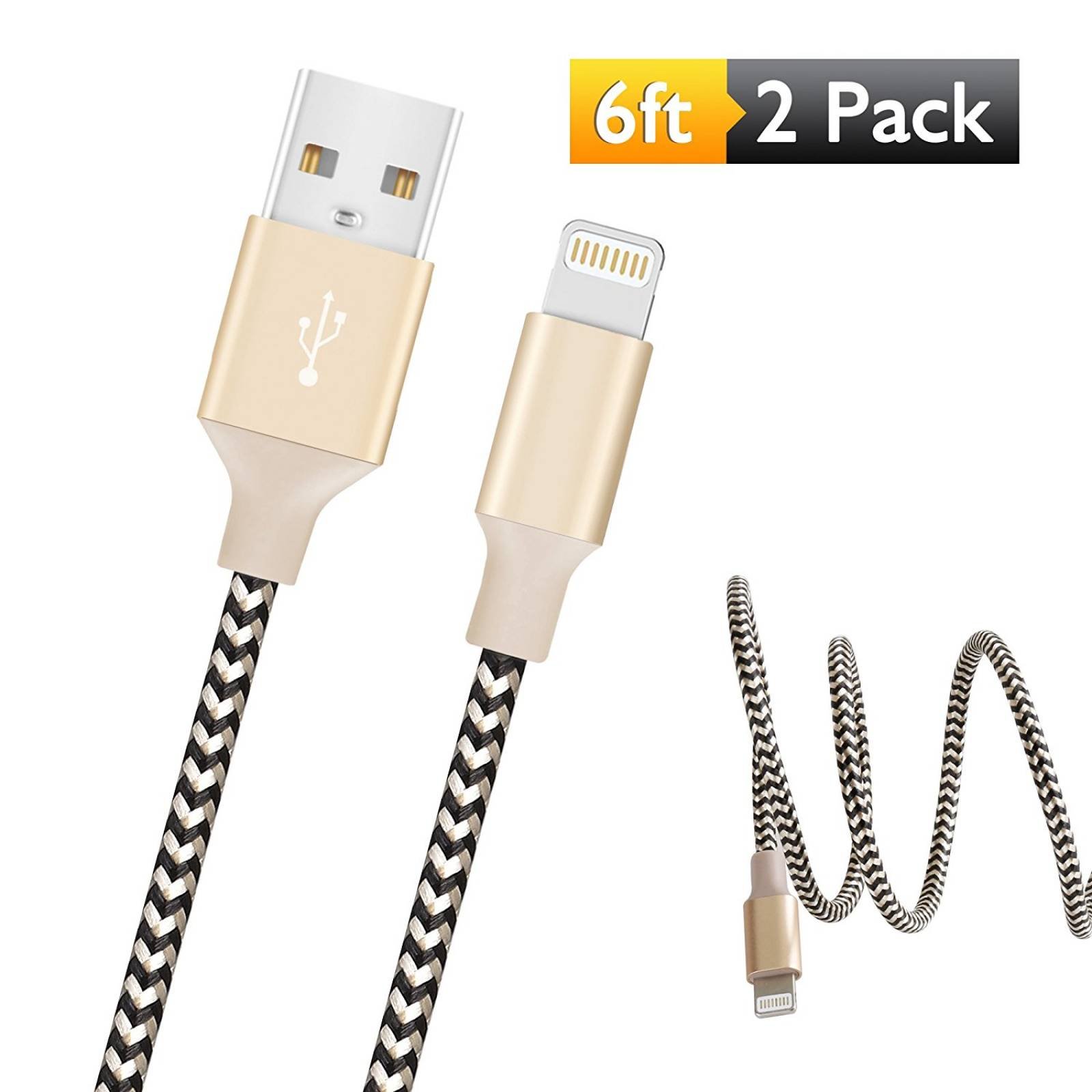 Rywell iPhone carga cable Extra largo USB Cable Nylo -Dorado