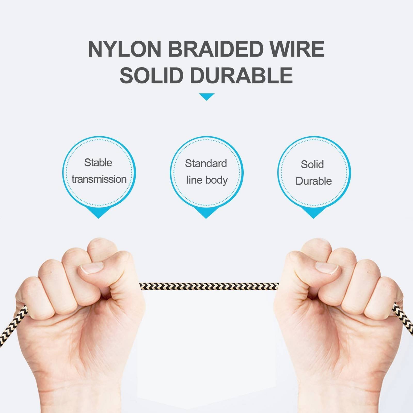 Rywell iPhone carga cable Extra largo USB Cable Nylo -Dorado