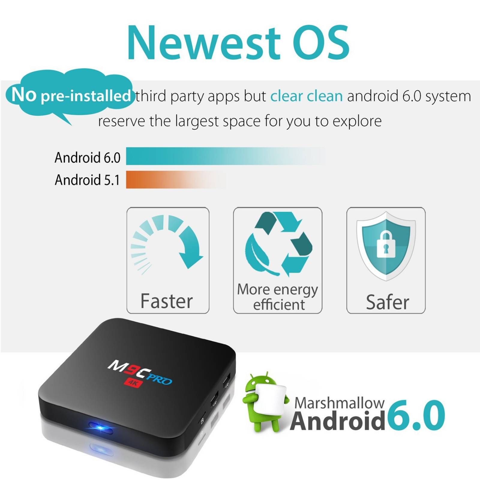 QacQoc M9C max Android 6.0 malvavisco TV caja nueva Amlogic