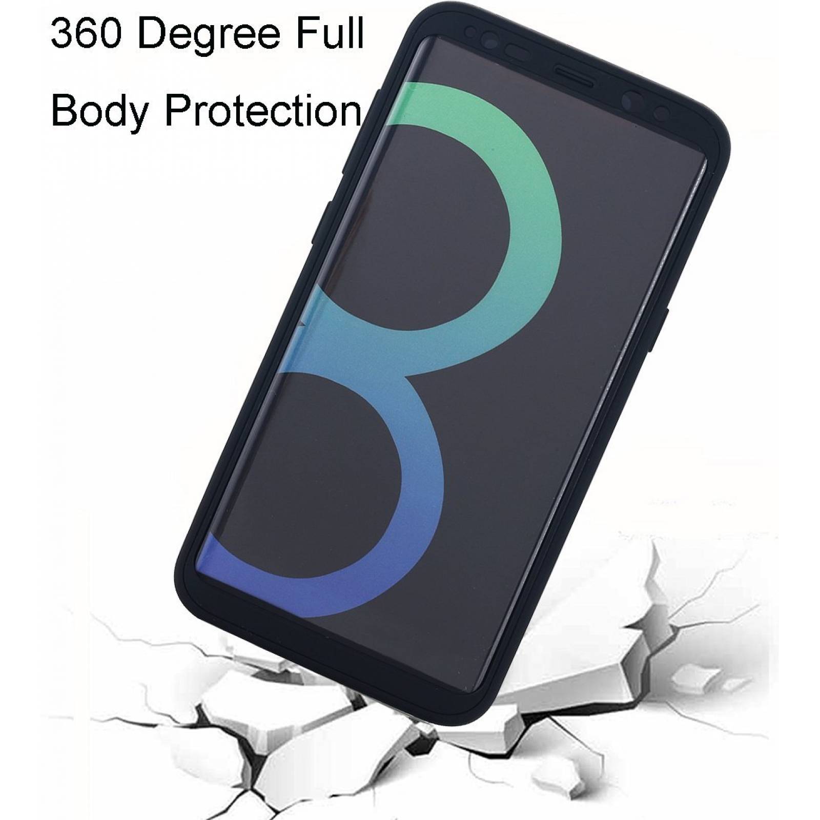 S8 Galaxy Plus funda 360 grados versátil cuerpo compl -Negro