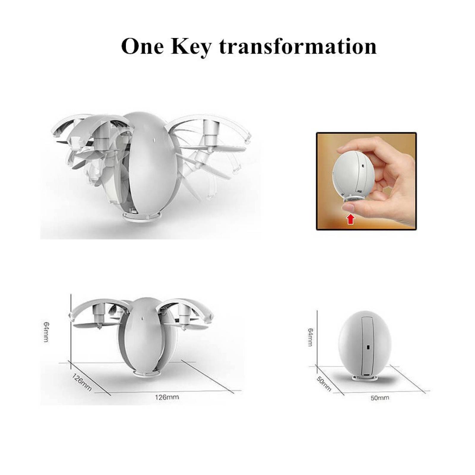 KaiDeng K130 alfa huevo Transformable Drone una clav -Blanco