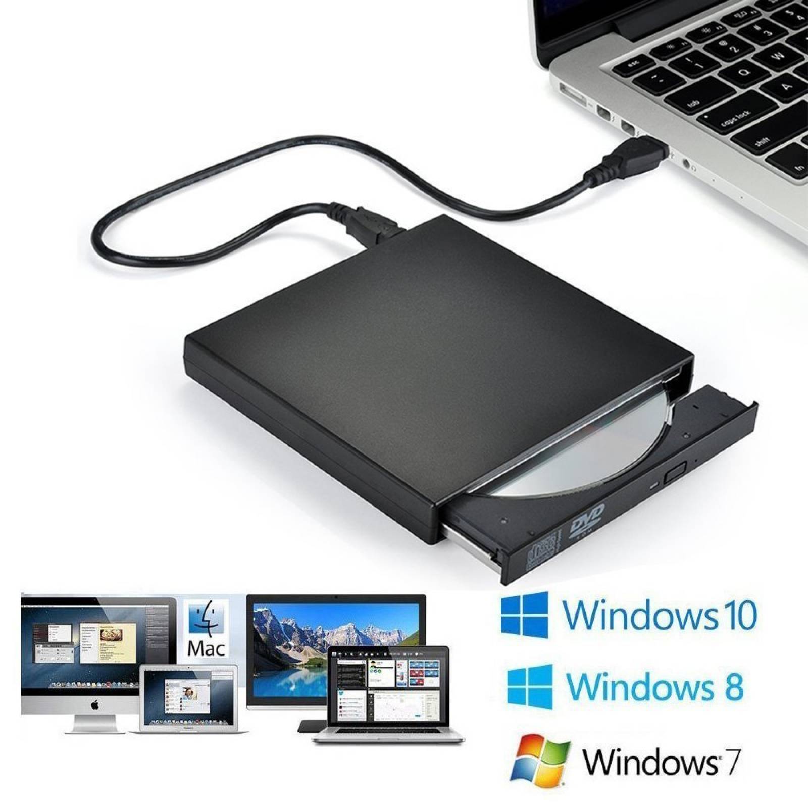 Externo USB 2.0 unidad CD, unidad DVD externa Portabl -Negro