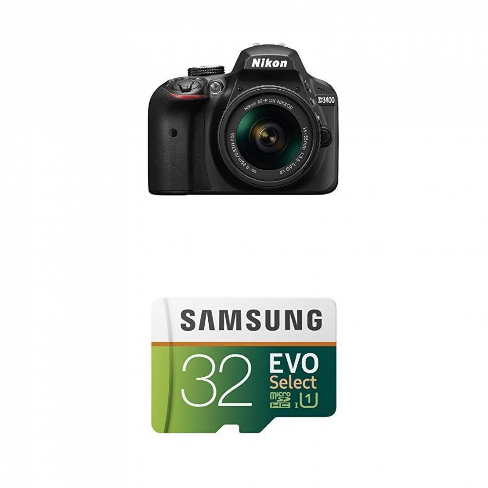 Kit Cámara Nikon D3400 Af-p Dx 18-55mm Memoria 32gb -negro