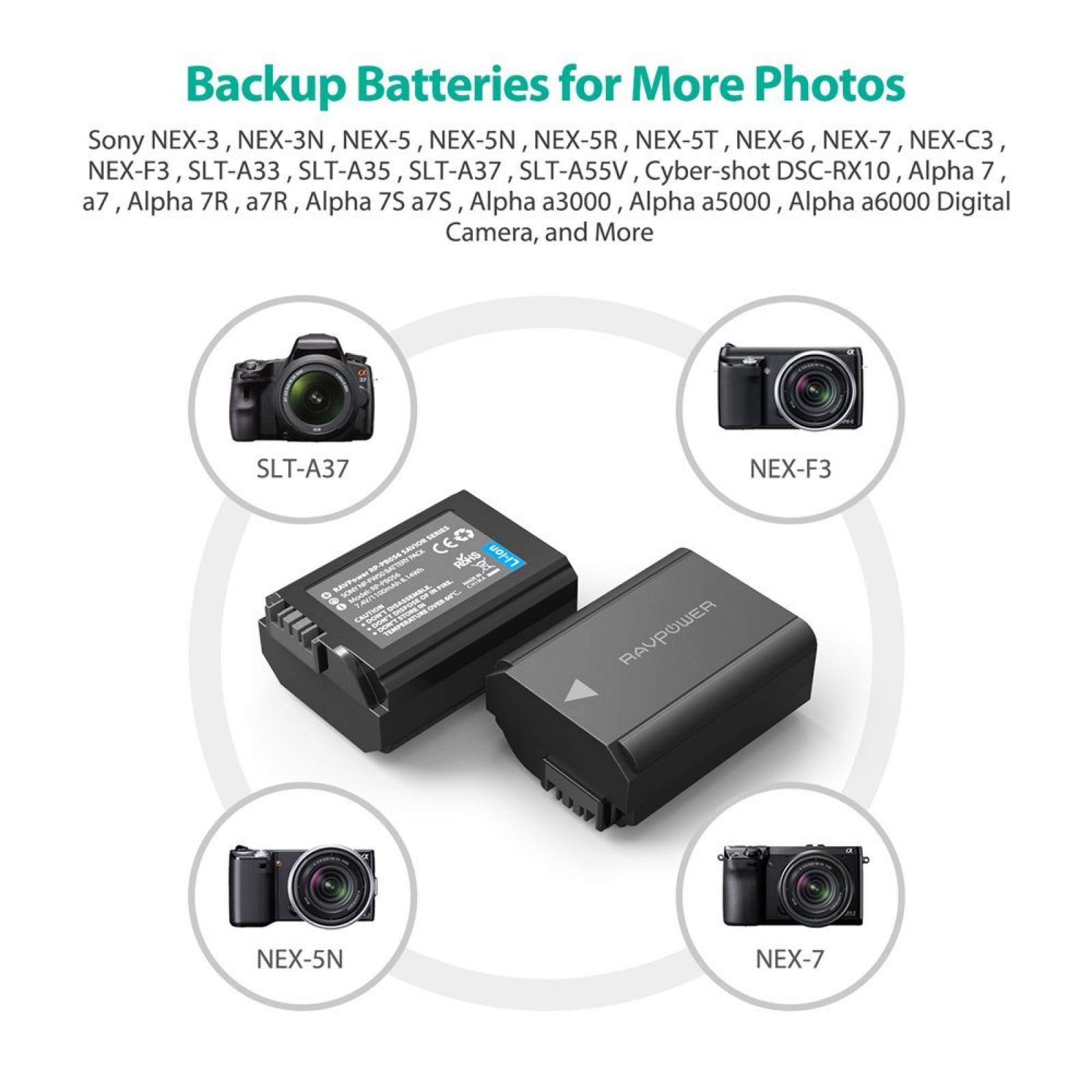 Batería Ravpower 2 Pack 1100mah Reemplazo Para Sony Np-fw50